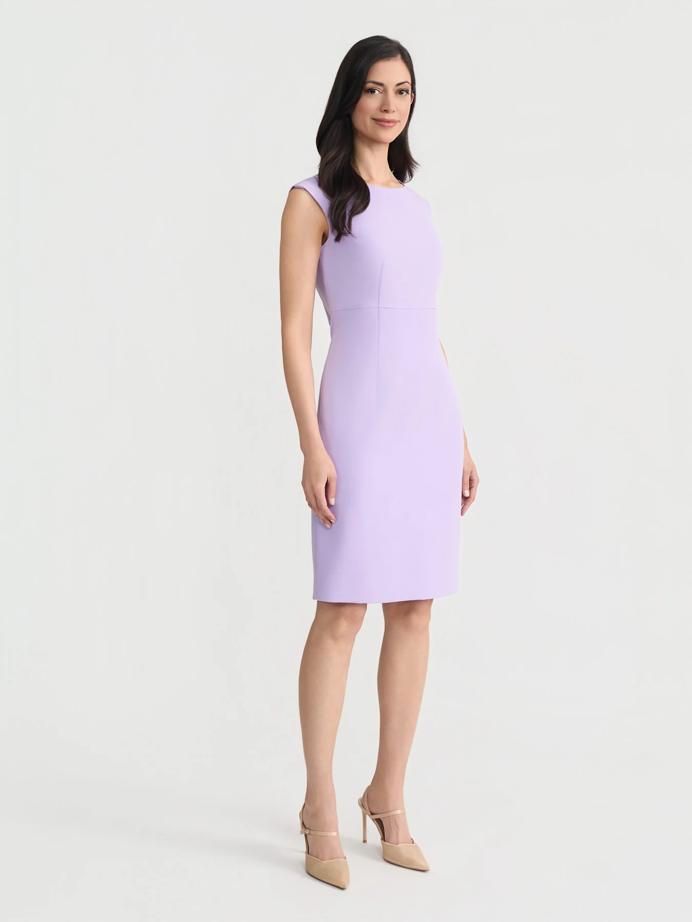 Jewel Neck Sheath Dress, Stretch Crepe - Image 3
