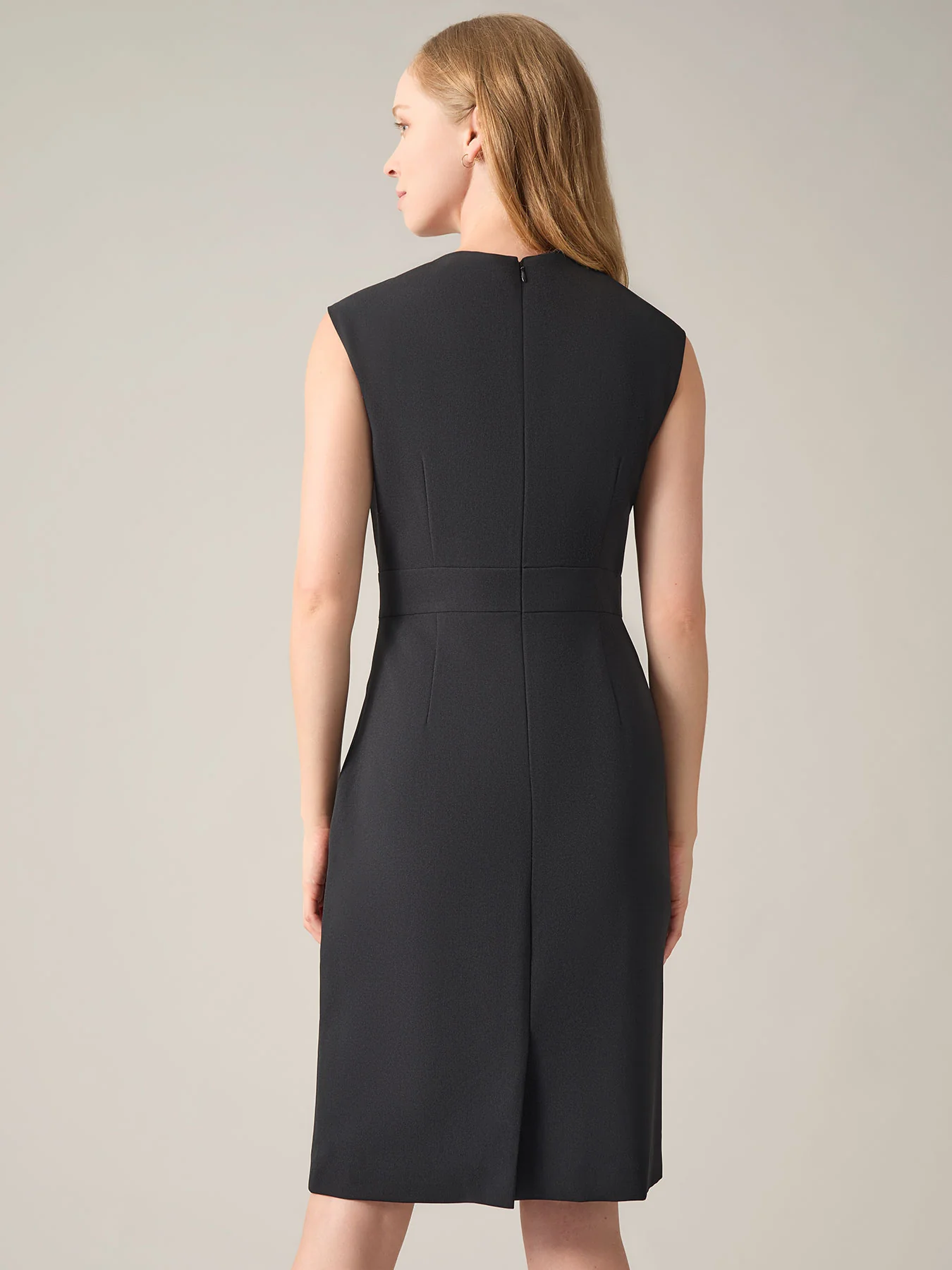 Jewel Neck Waistband Sheath Dress, Stretch Crepe - Image 3