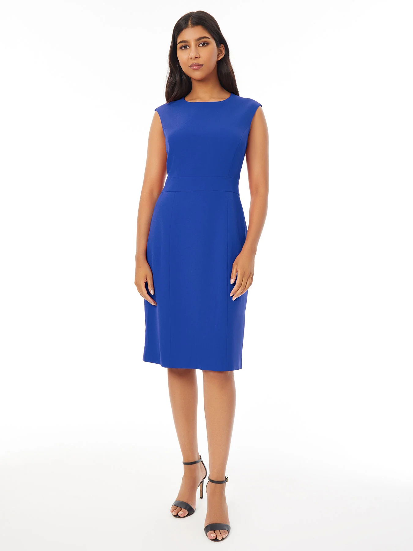 Jewel Neck Waistband Sheath Dress, Stretch Crepe