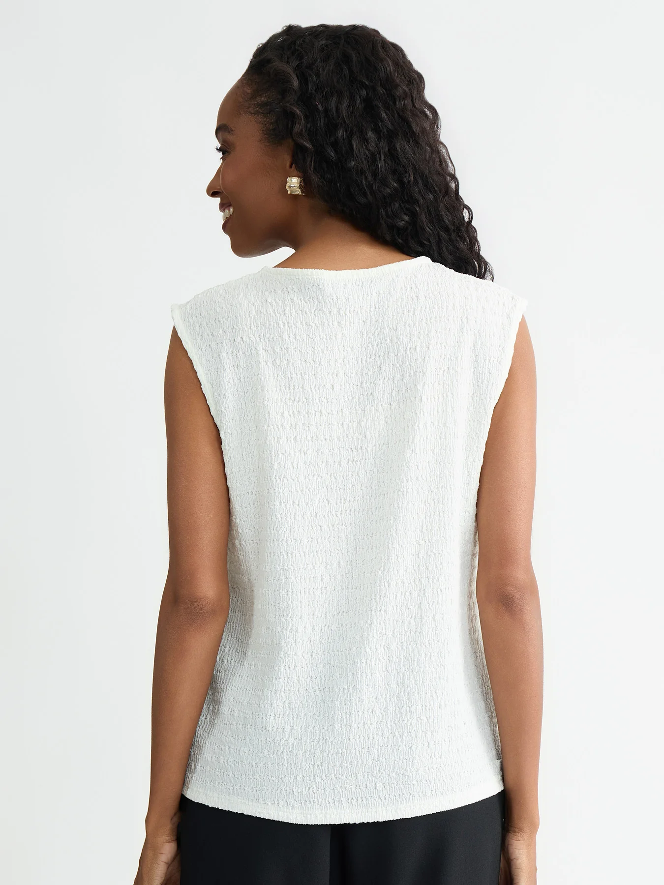 Keyhole Pleat Neck Top, Crinkle Knit - Image 2