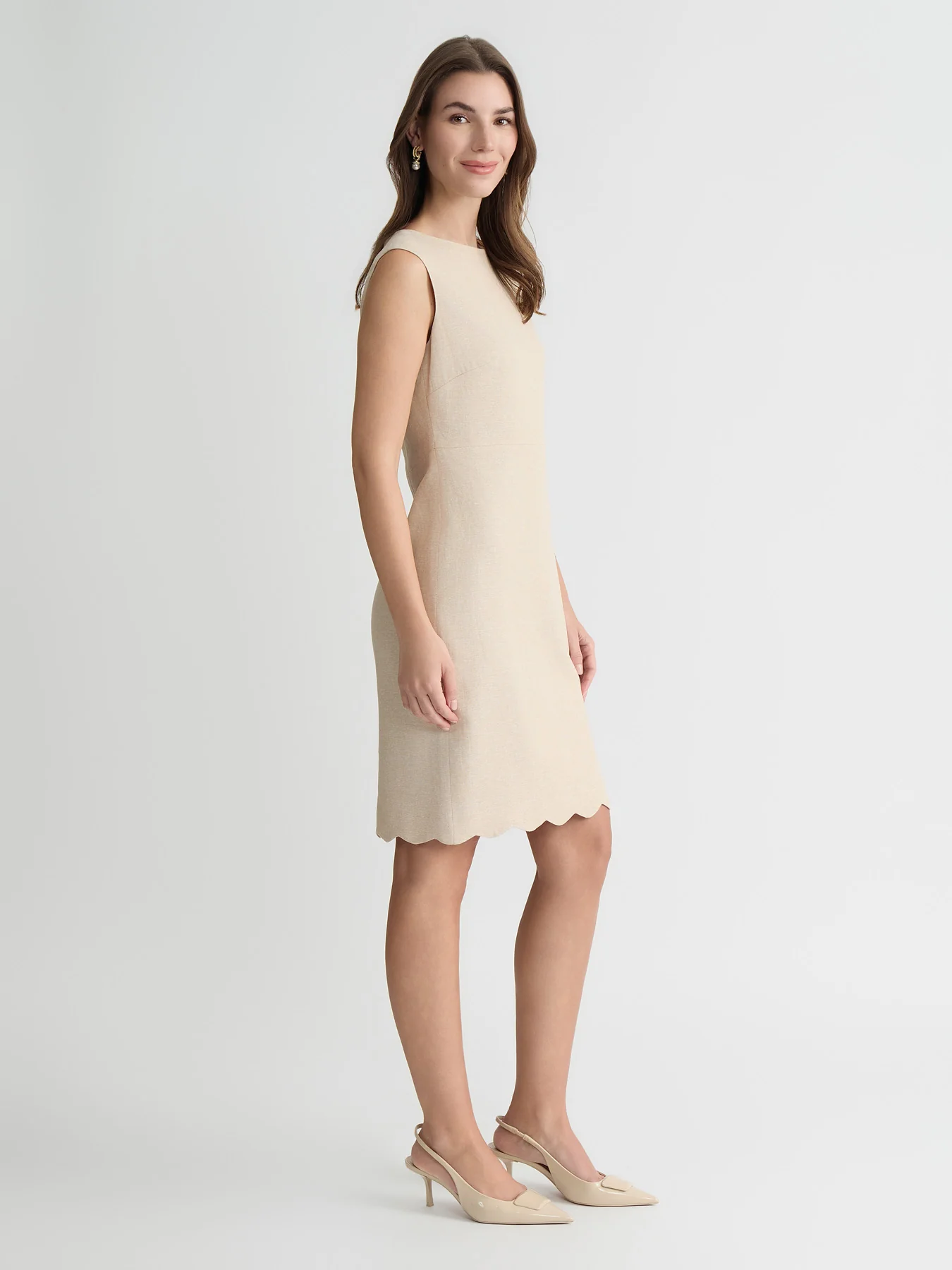 Linen Scallop Hem Sheath Dress - Image 3