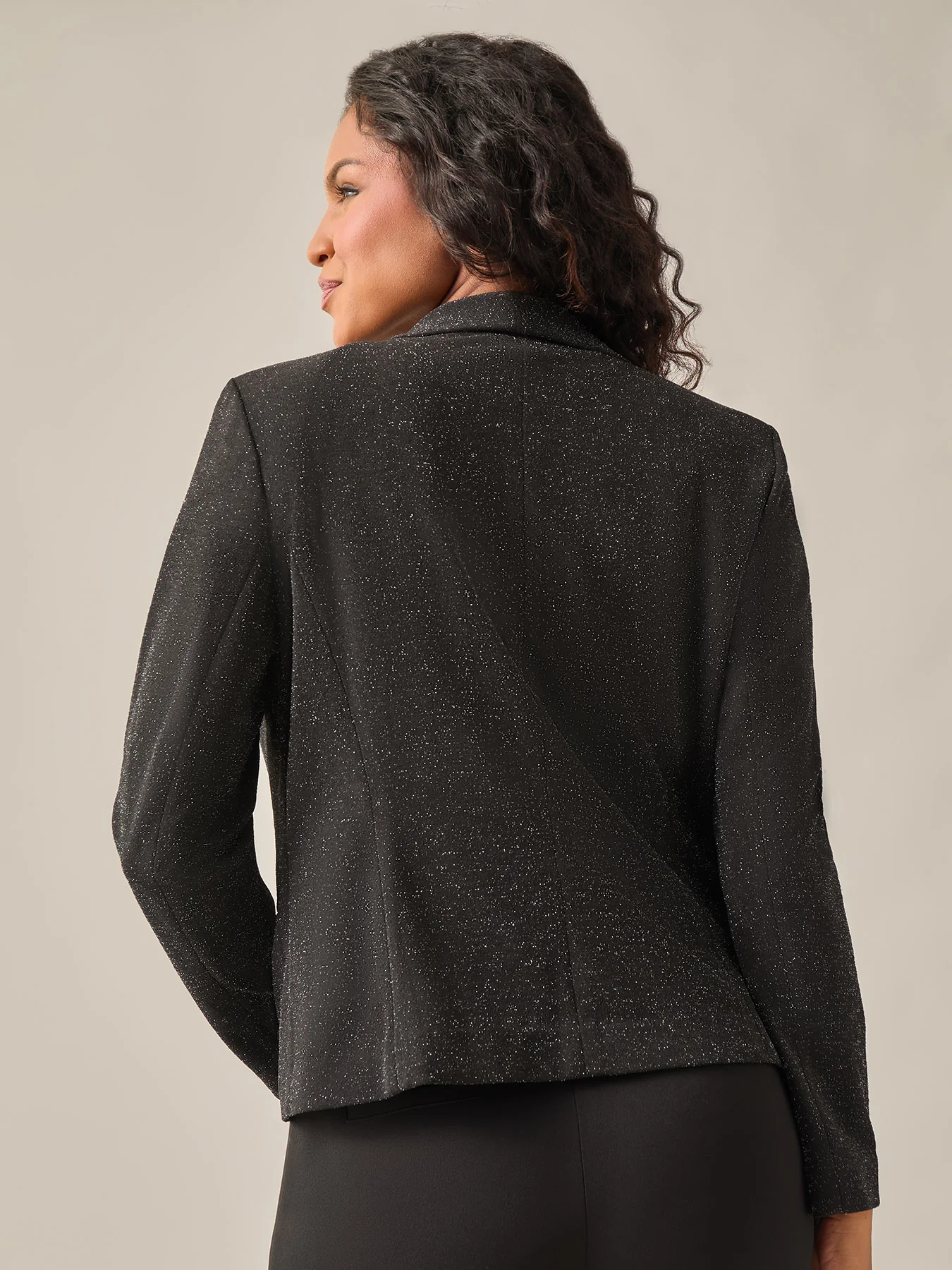Lurex Knit Shawl Collar Jacket, Black - Image 3