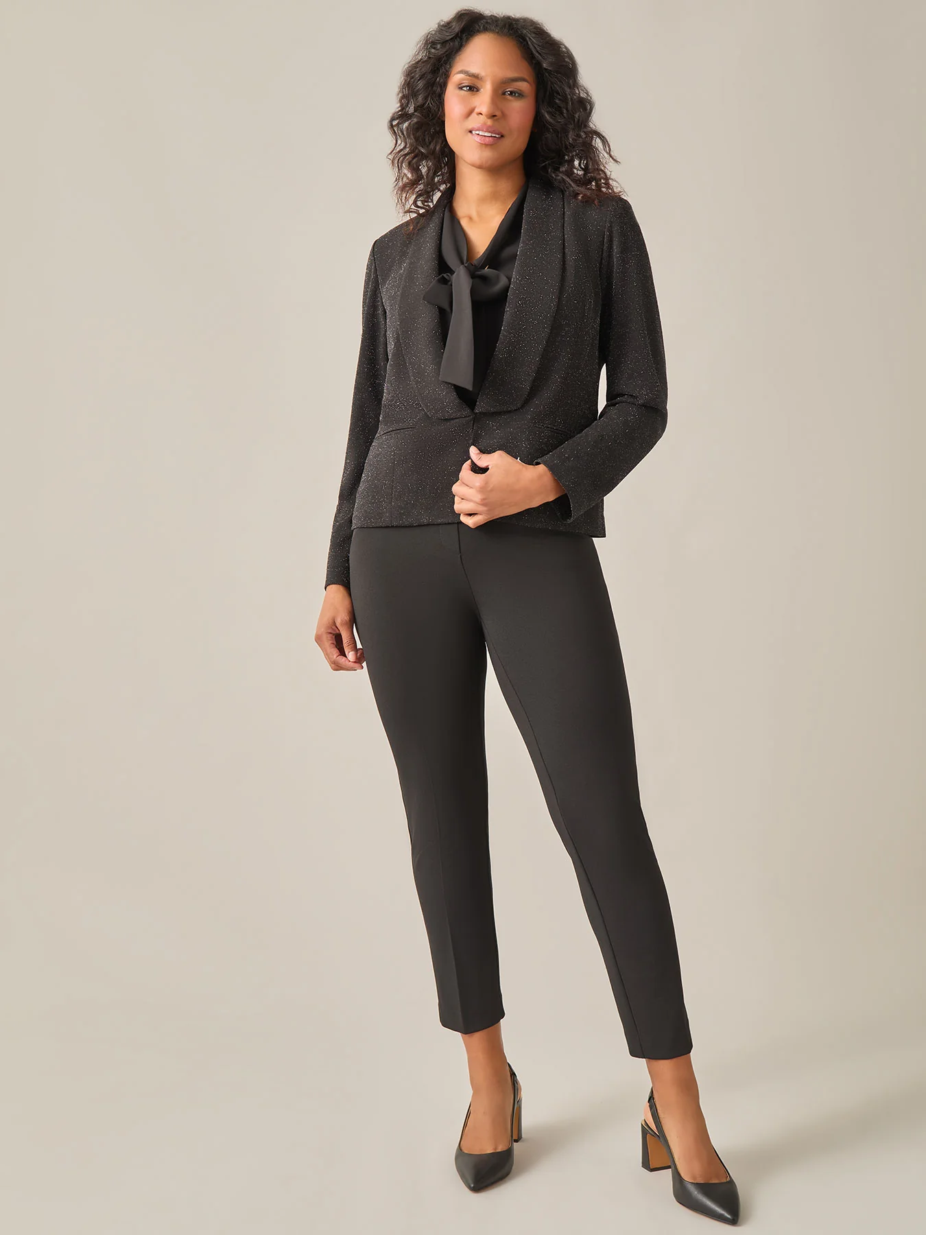 Lurex Knit Shawl Collar Jacket, Black - Image 4