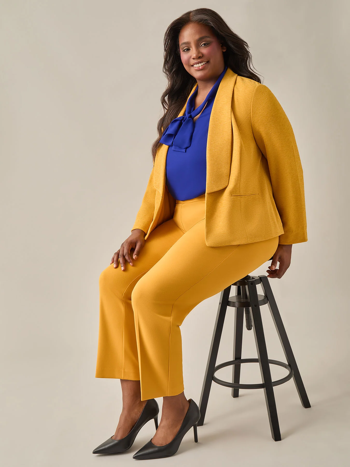 Lurex Knit Shawl Collar Jacket, Gold Signature - Image 2