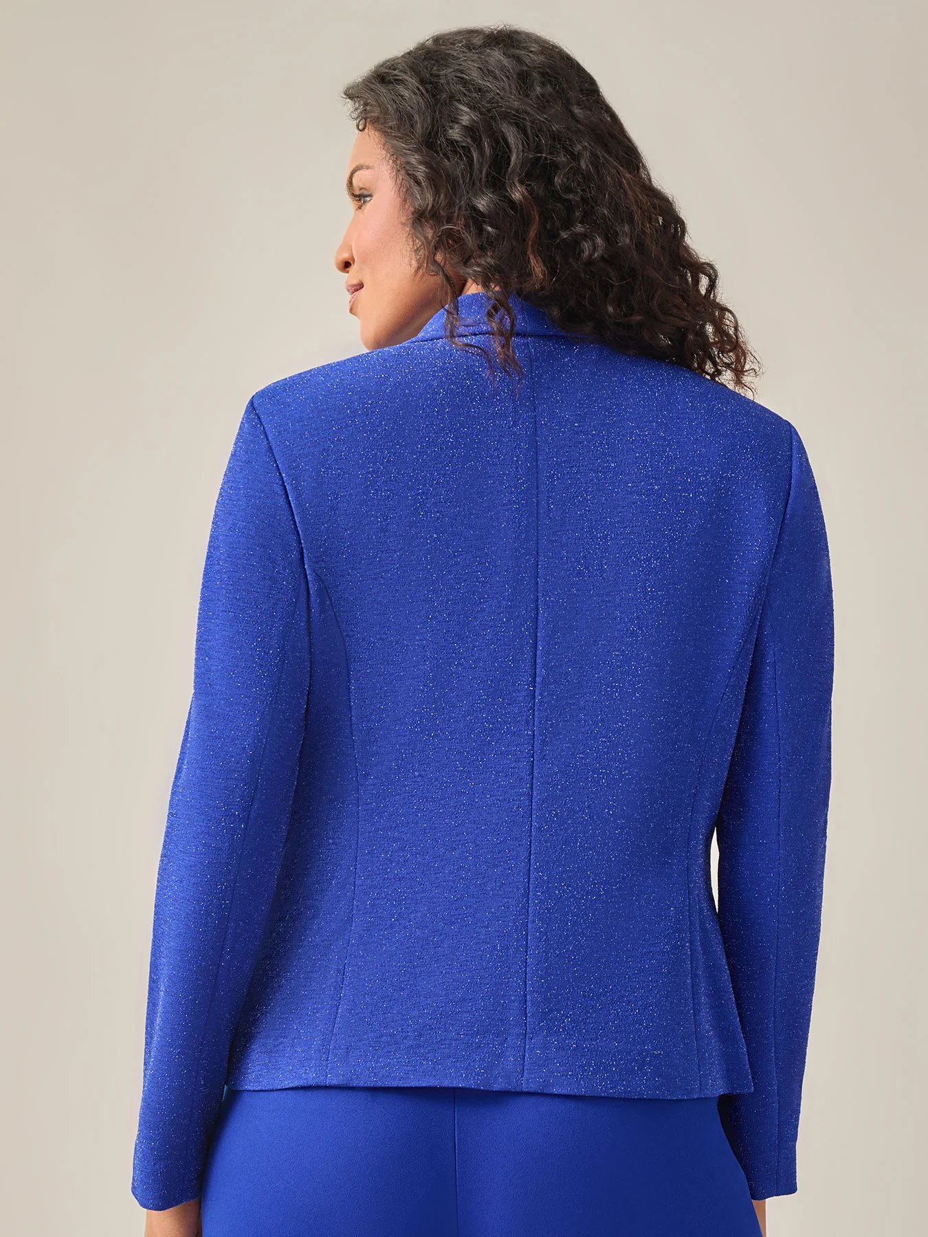 Lurex Knit Shawl Collar Jacket, Royal Signature - Image 3