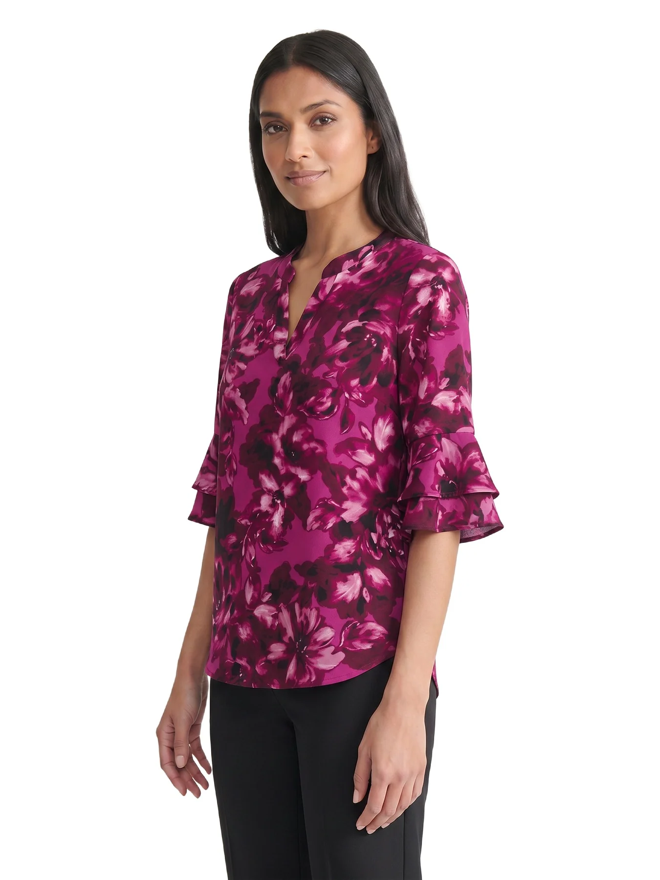 Mixed Media Flutter Sleeve Top - Image 3