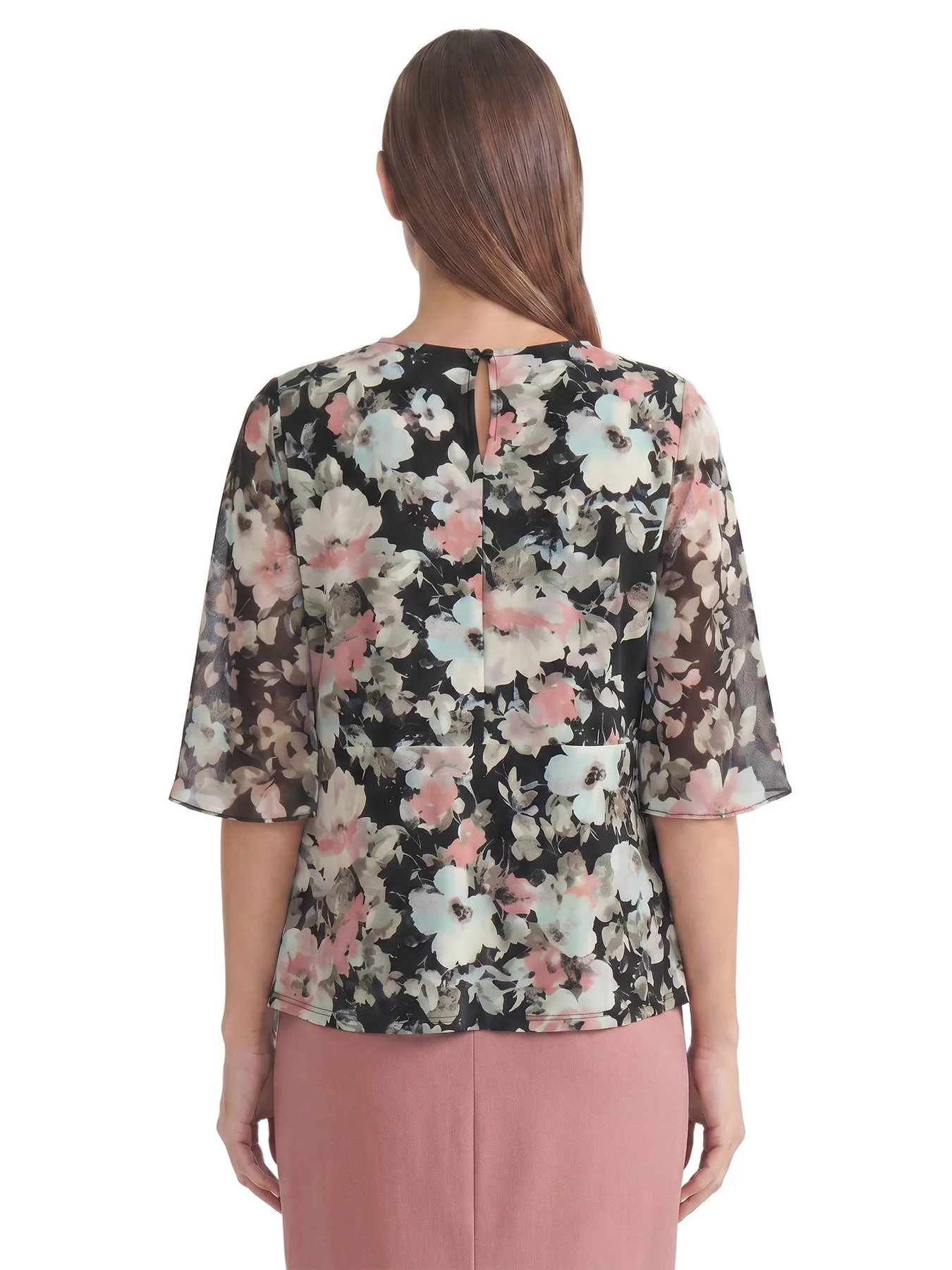 Plus Mixed Media Tie-Front Blouse - Image 2