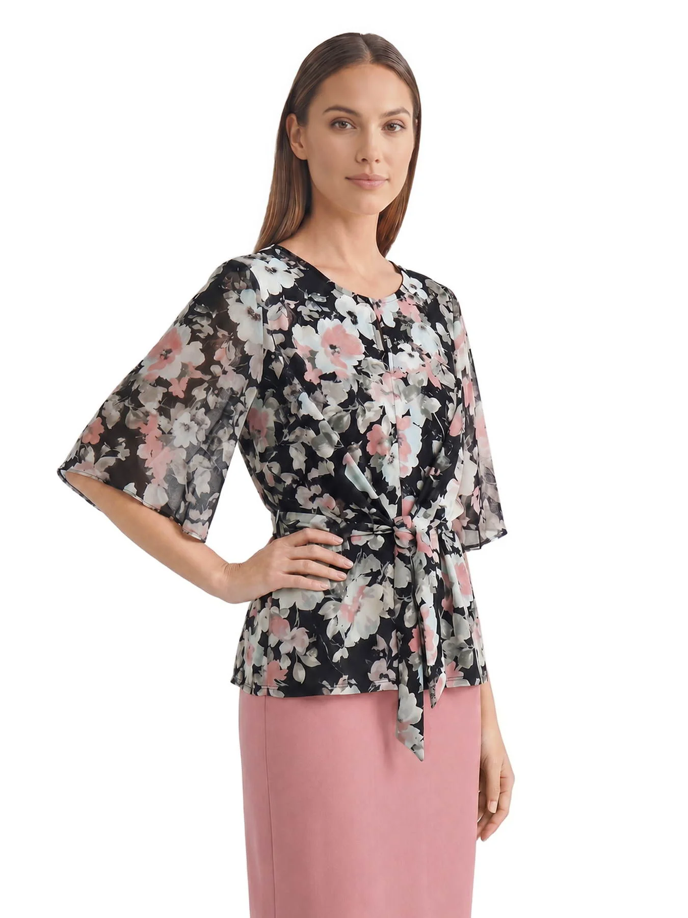 Plus Mixed Media Tie-Front Blouse - Image 3