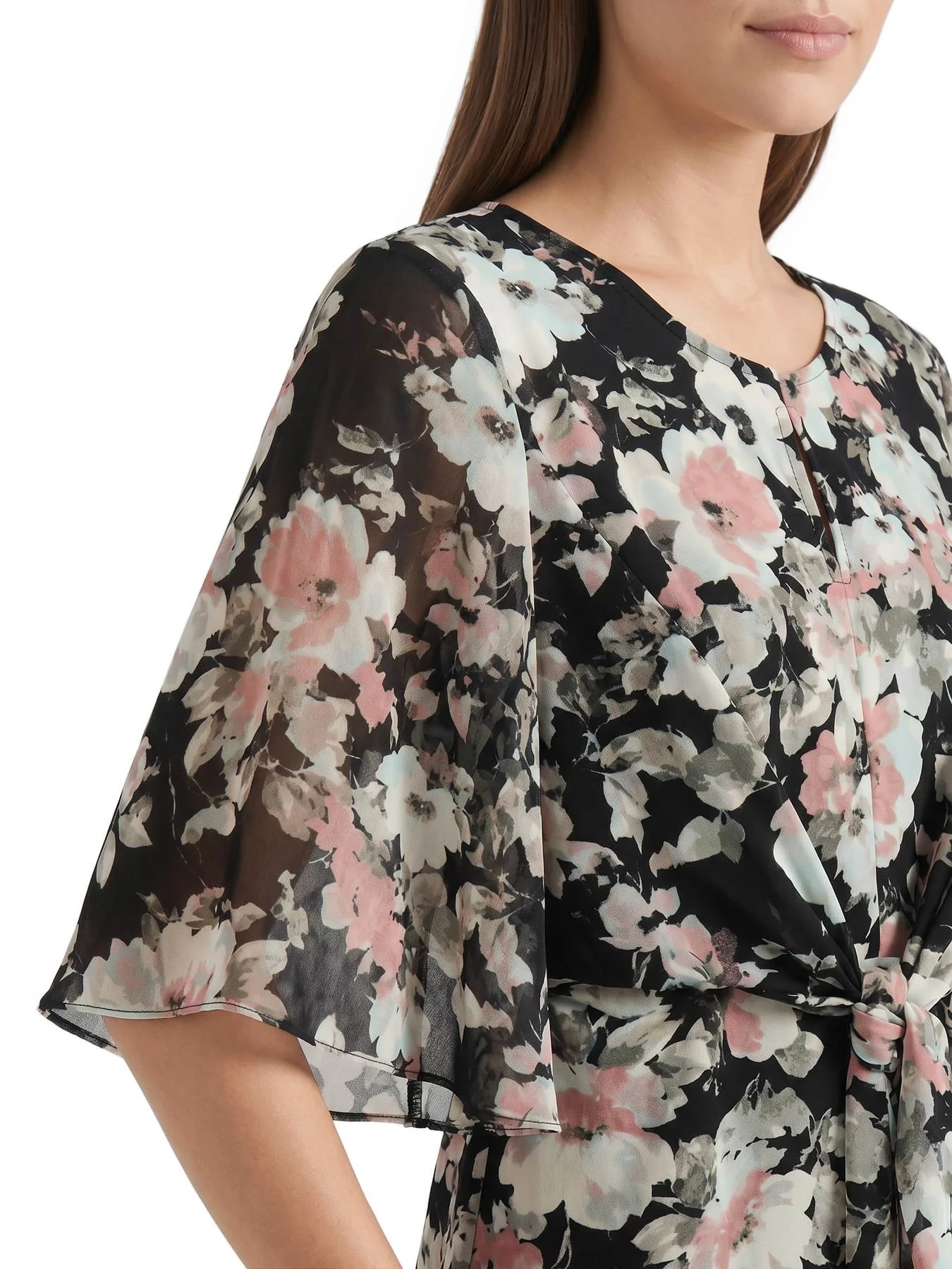 Plus Mixed Media Tie-Front Blouse - Image 4