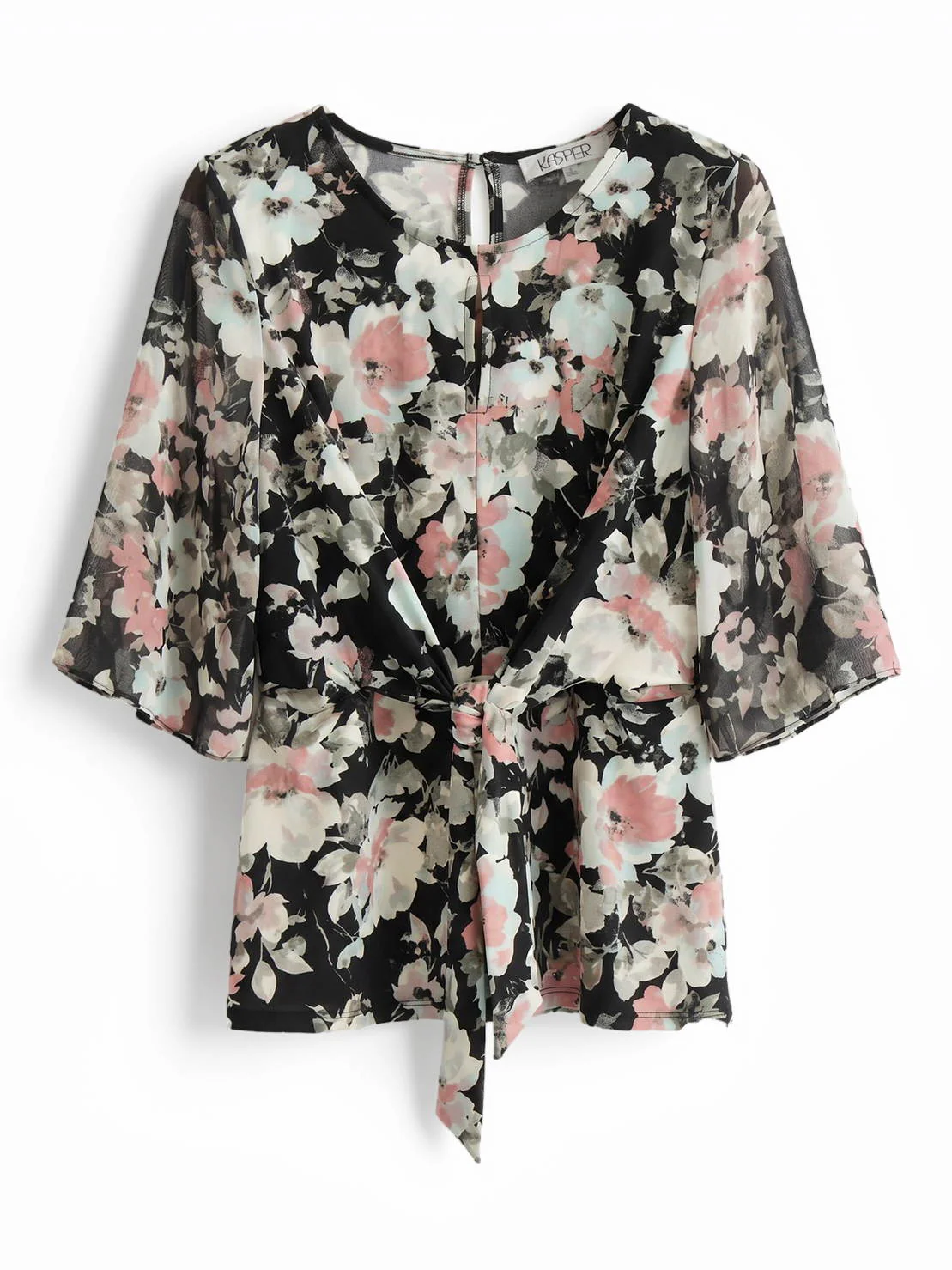 Plus Mixed Media Tie-Front Blouse - Image 5
