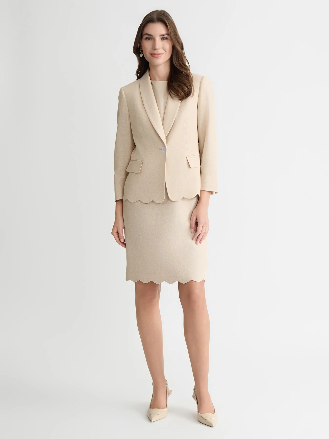 One Button Blazer, Linen Scallop Hem - Image 6