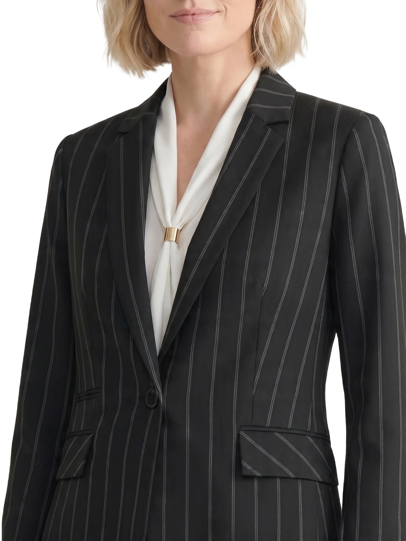 One Button Blazer, Pinstripe - Image 4