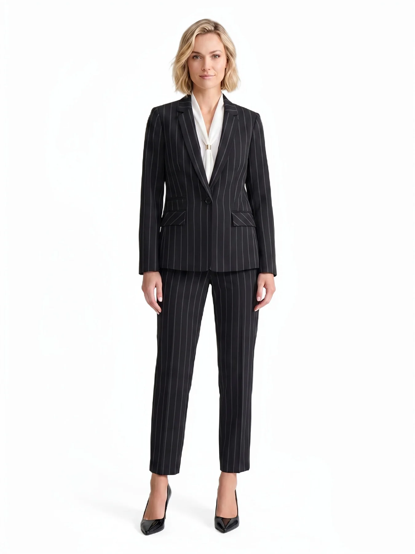 One Button Blazer, Pinstripe - Image 5