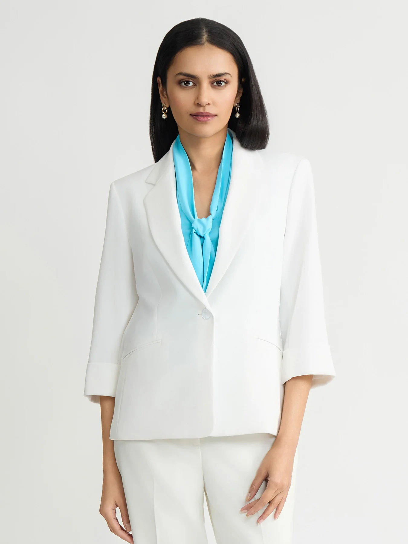 One Button Blazer, Stretch Crepe
