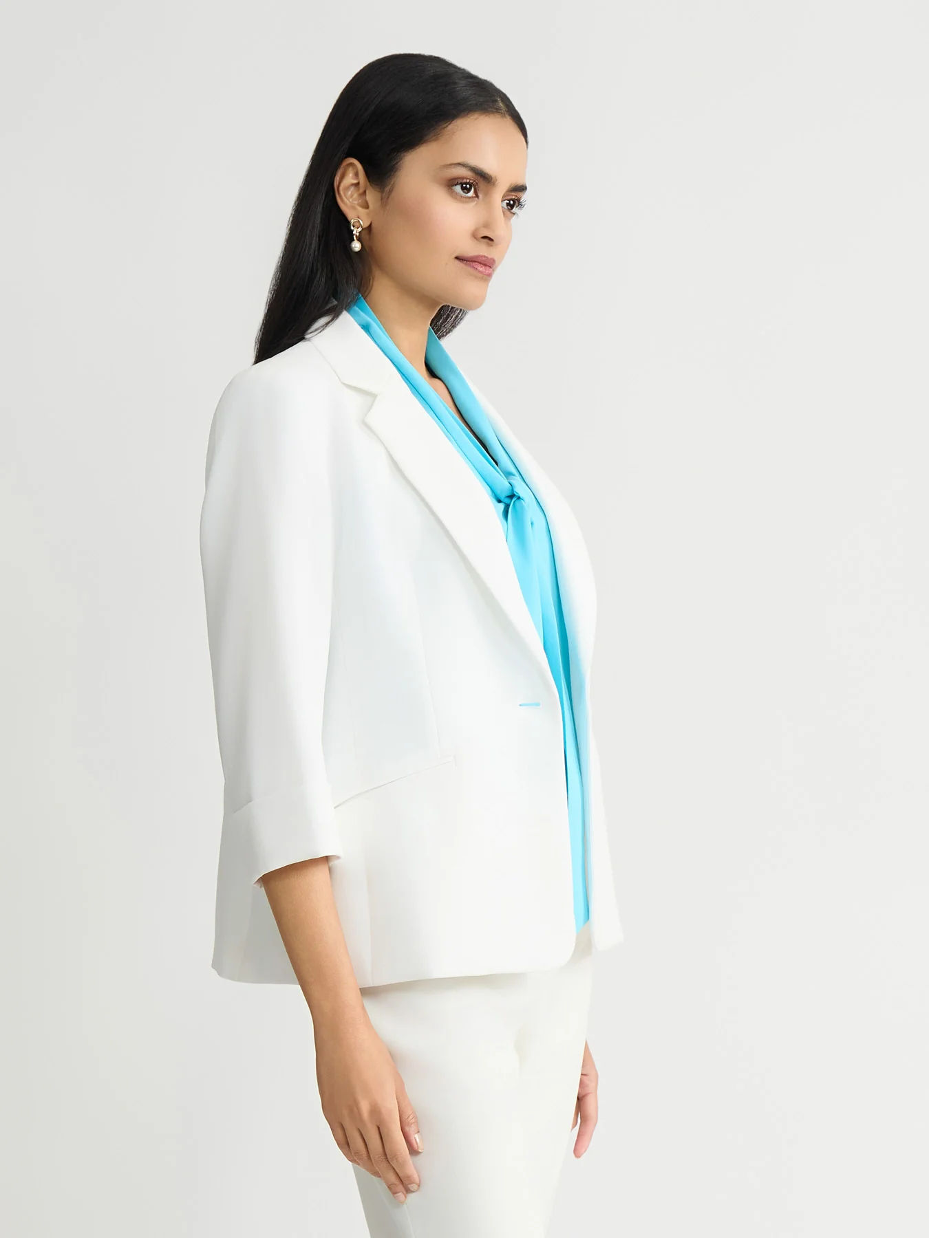 One Button Blazer, Stretch Crepe - Image 2