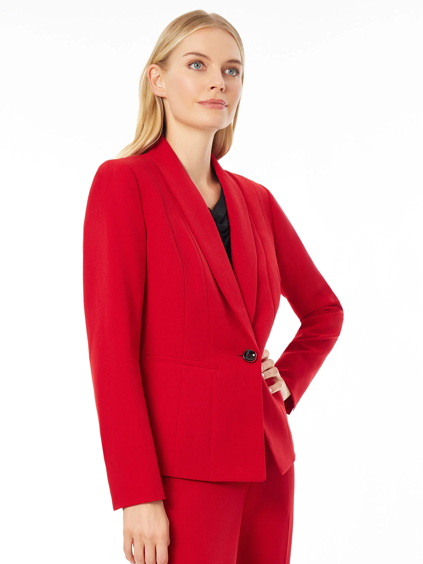 One Button Double Seamed  Blazer, Stretch Crepe - Image 3