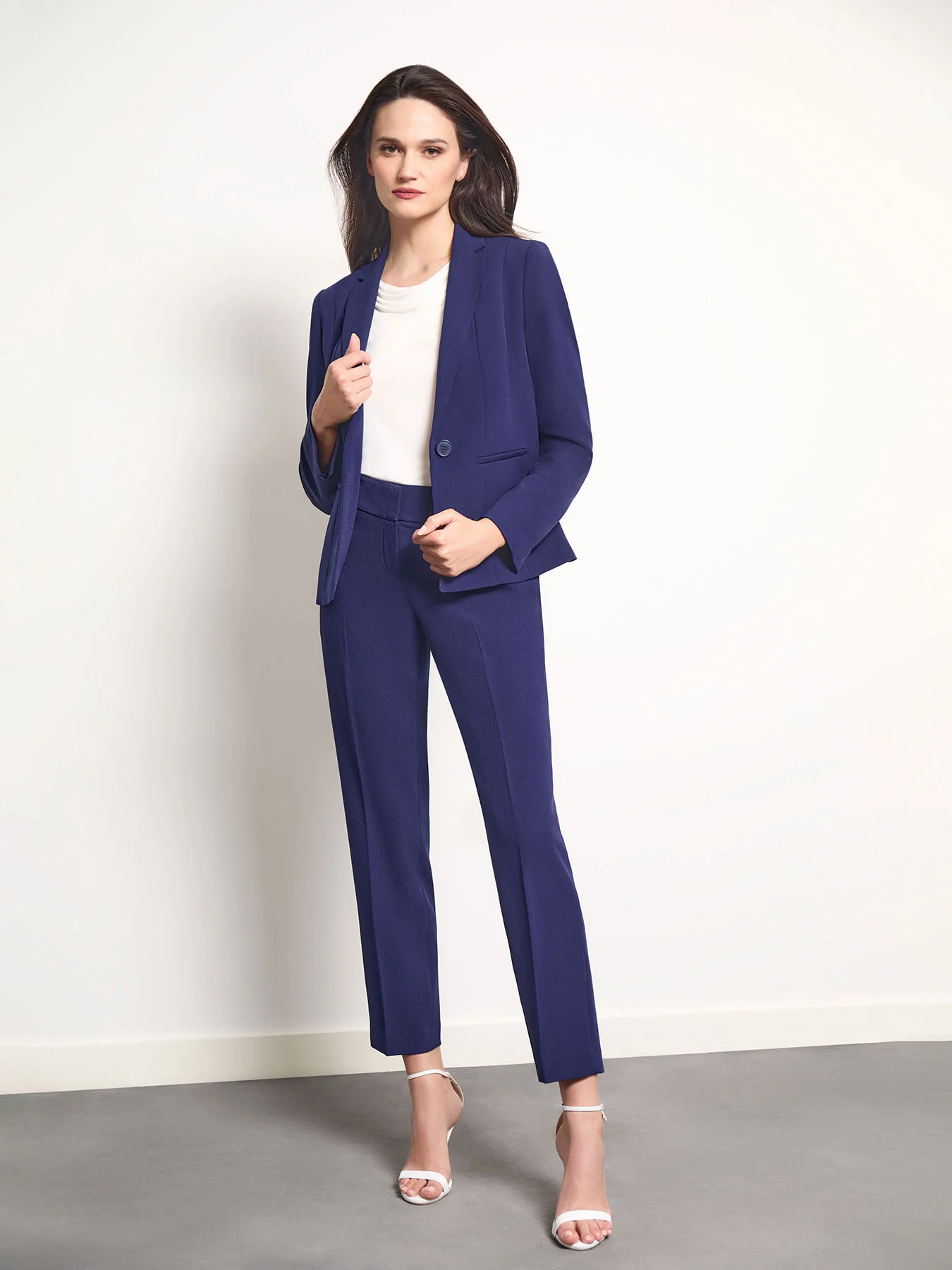 One Button Double Seamed Blazer, Stretch Crepe - Image 6