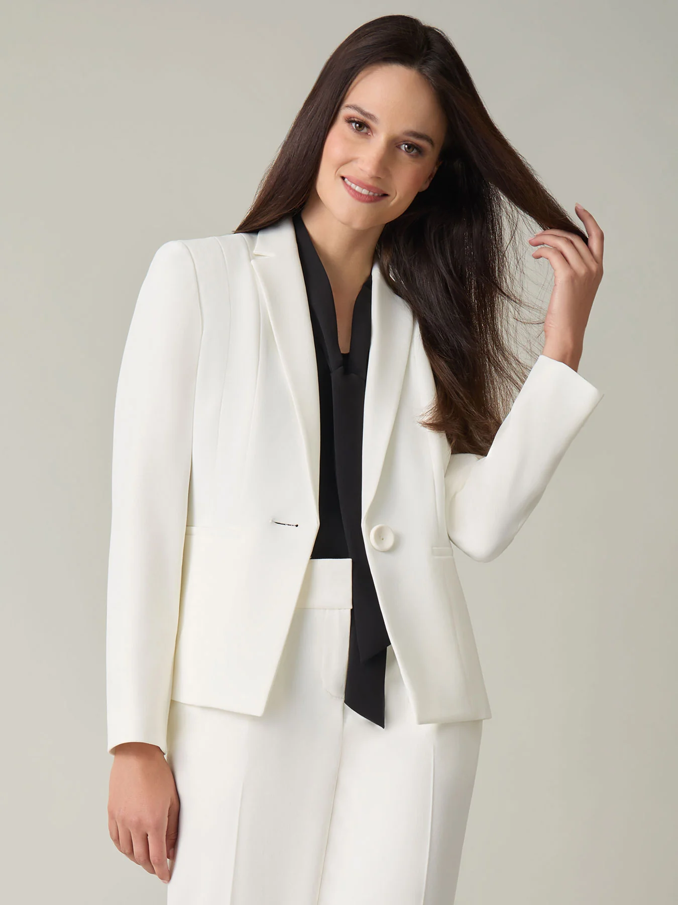 One Button Double Seamed Blazer, Stretch Crepe - Image 3