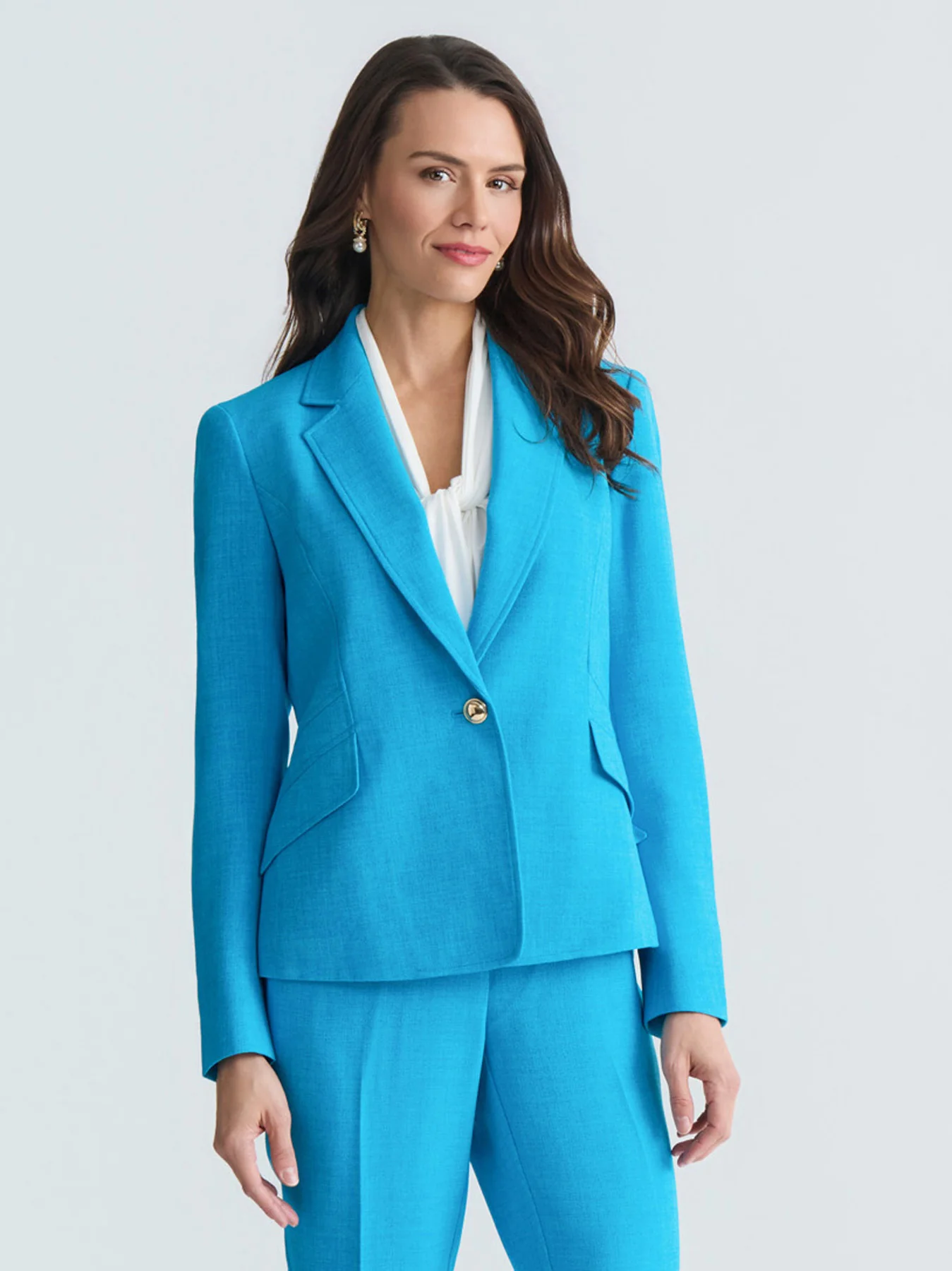 One Button Princess Seam Blazer, Pebble Crepe
