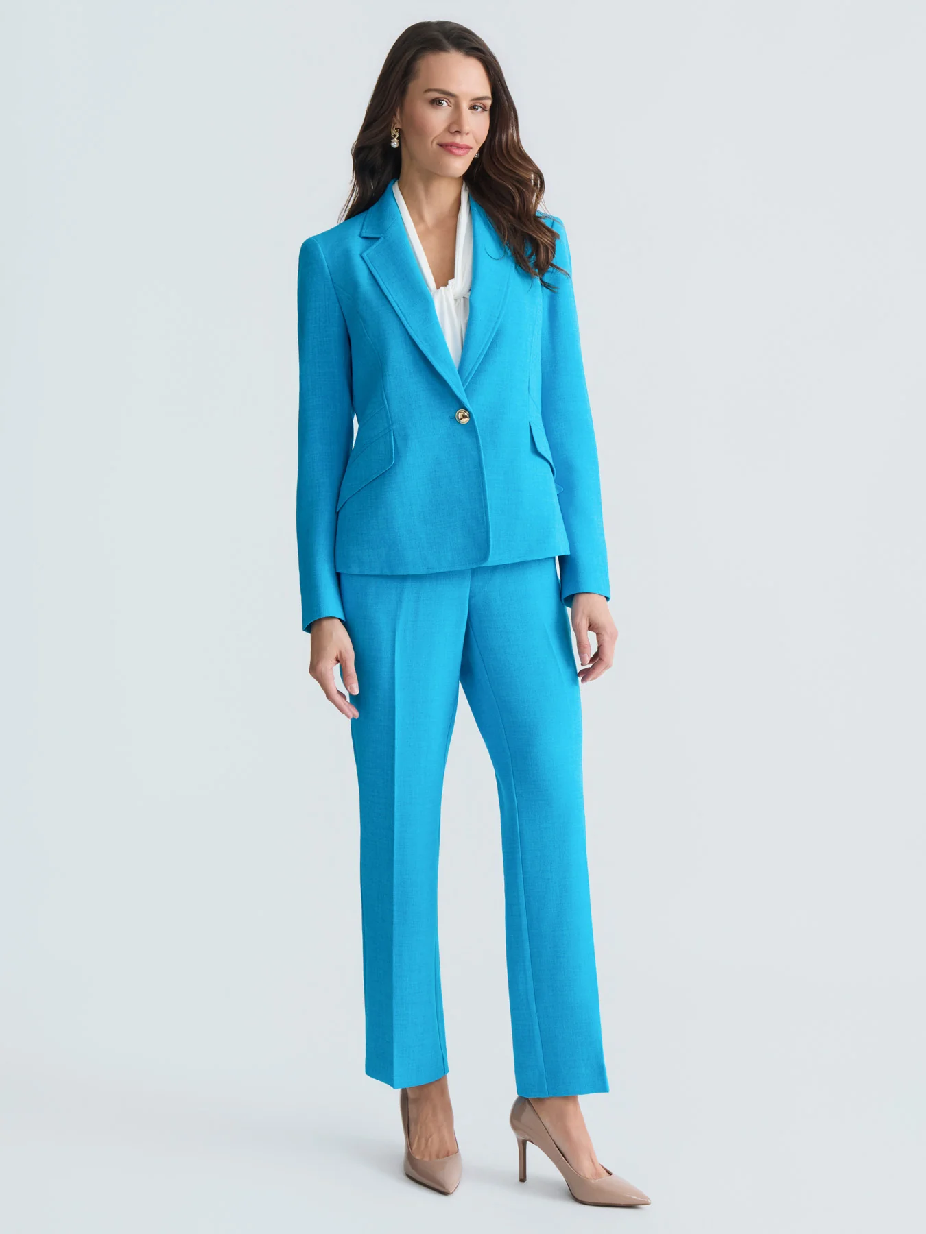 One Button Princess Seam Blazer, Pebble Crepe - Image 6
