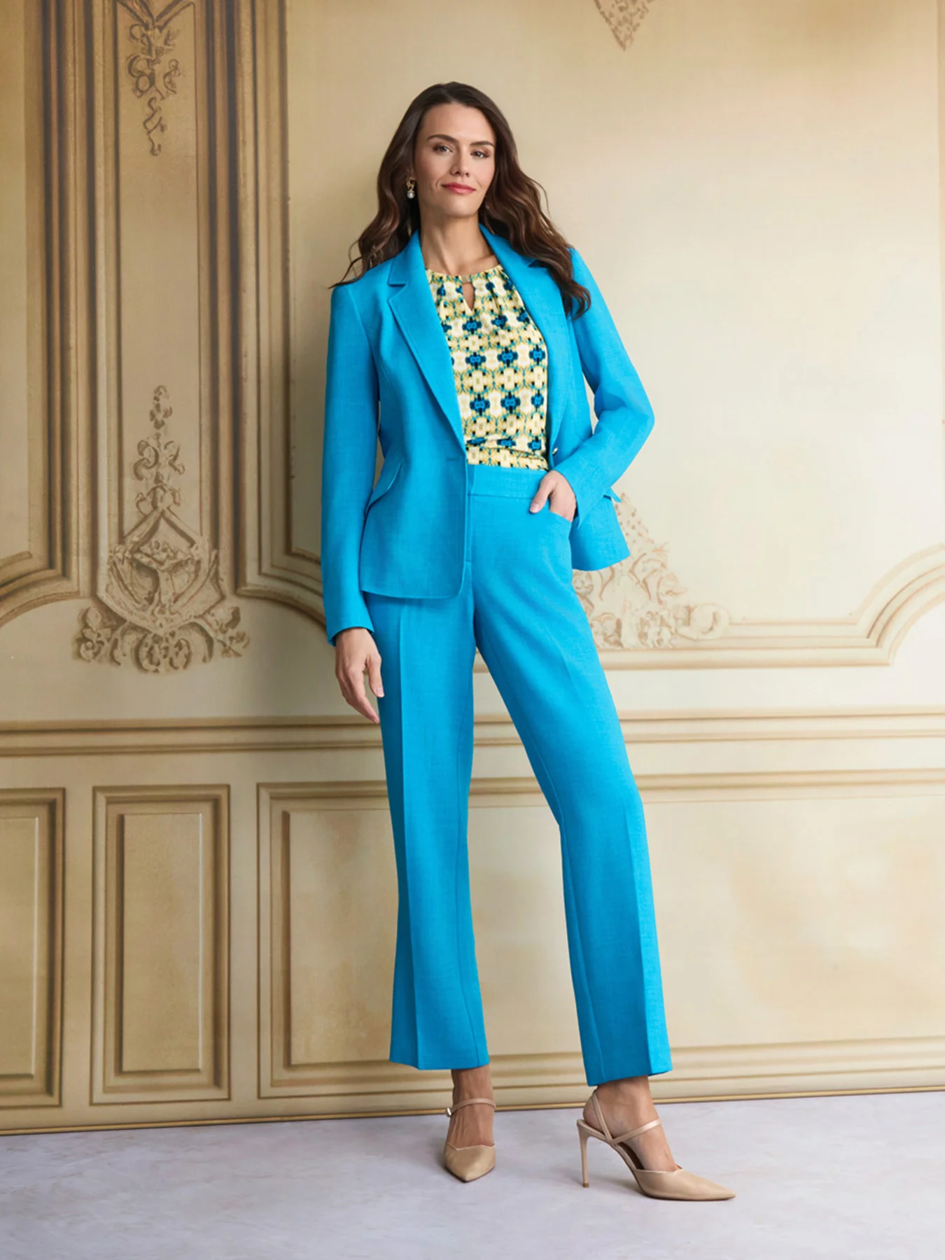 One Button Princess Seam Blazer, Pebble Crepe - Image 7