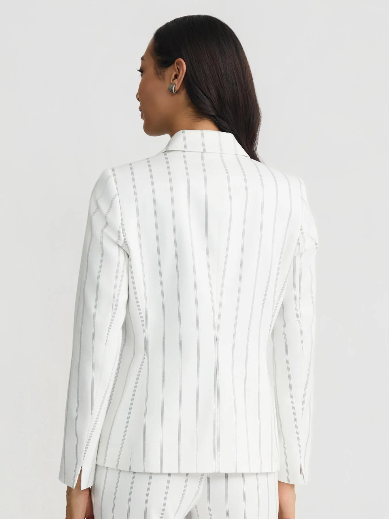 One Button Princess Seam Blazer, Pinstripe Crepe - Image 3