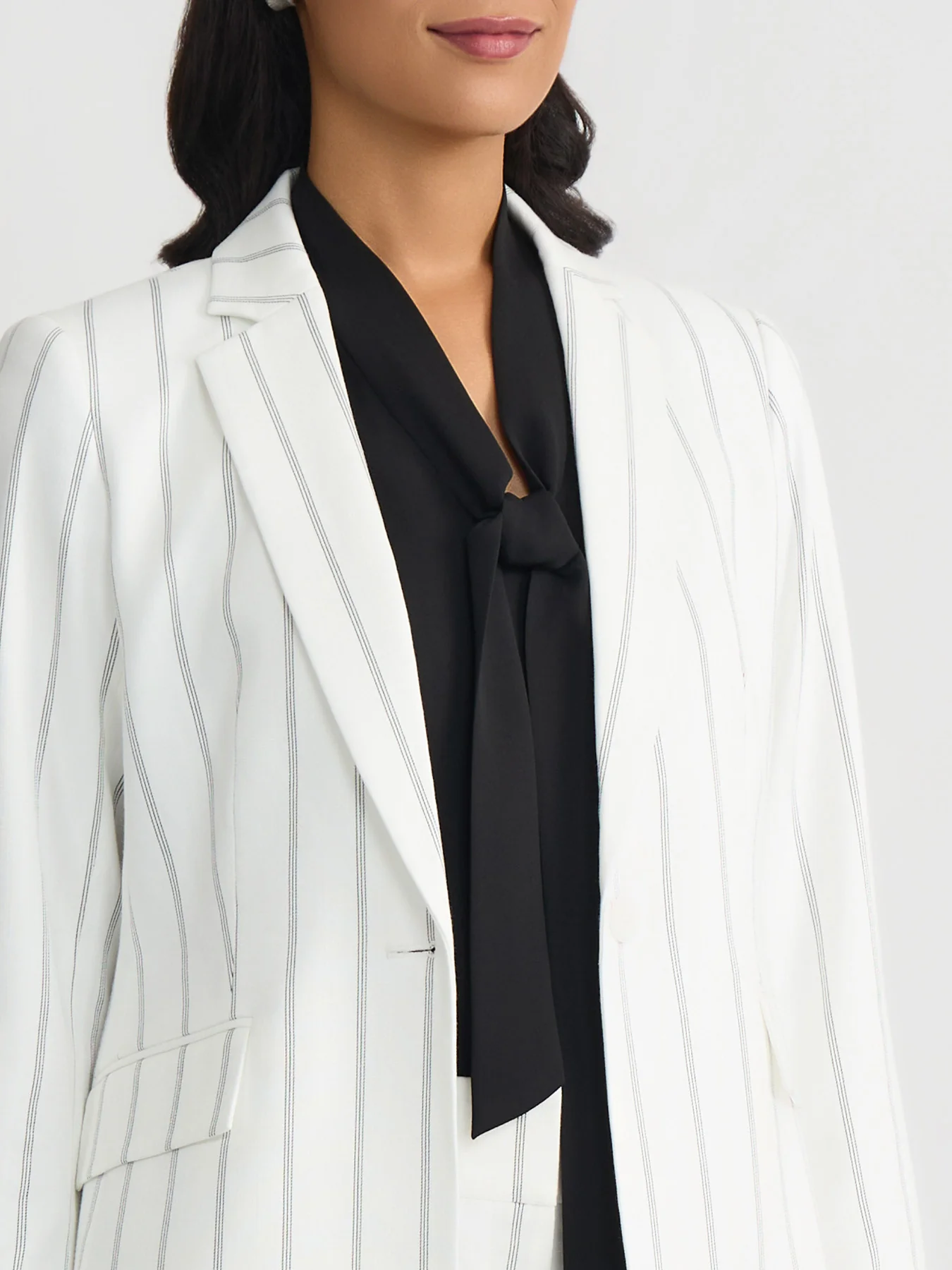 One Button Princess Seam Blazer, Pinstripe Crepe - Image 4