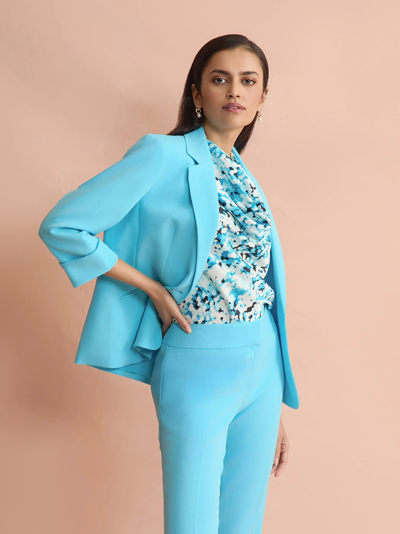 One Button Princess Seam Blazer, Stretch Crepe - Image 2