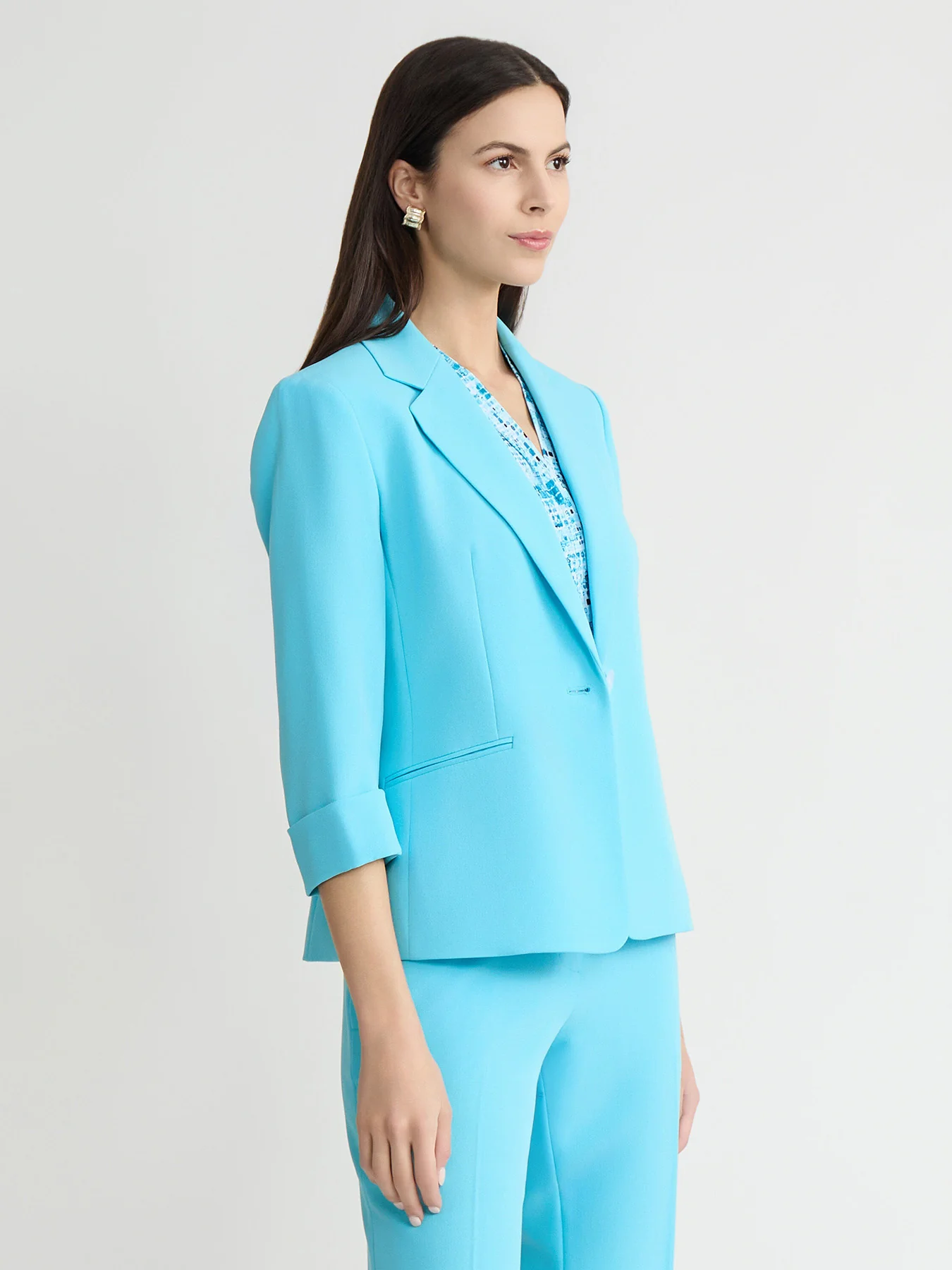 One Button Princess Seam Blazer, Stretch Crepe - Image 4