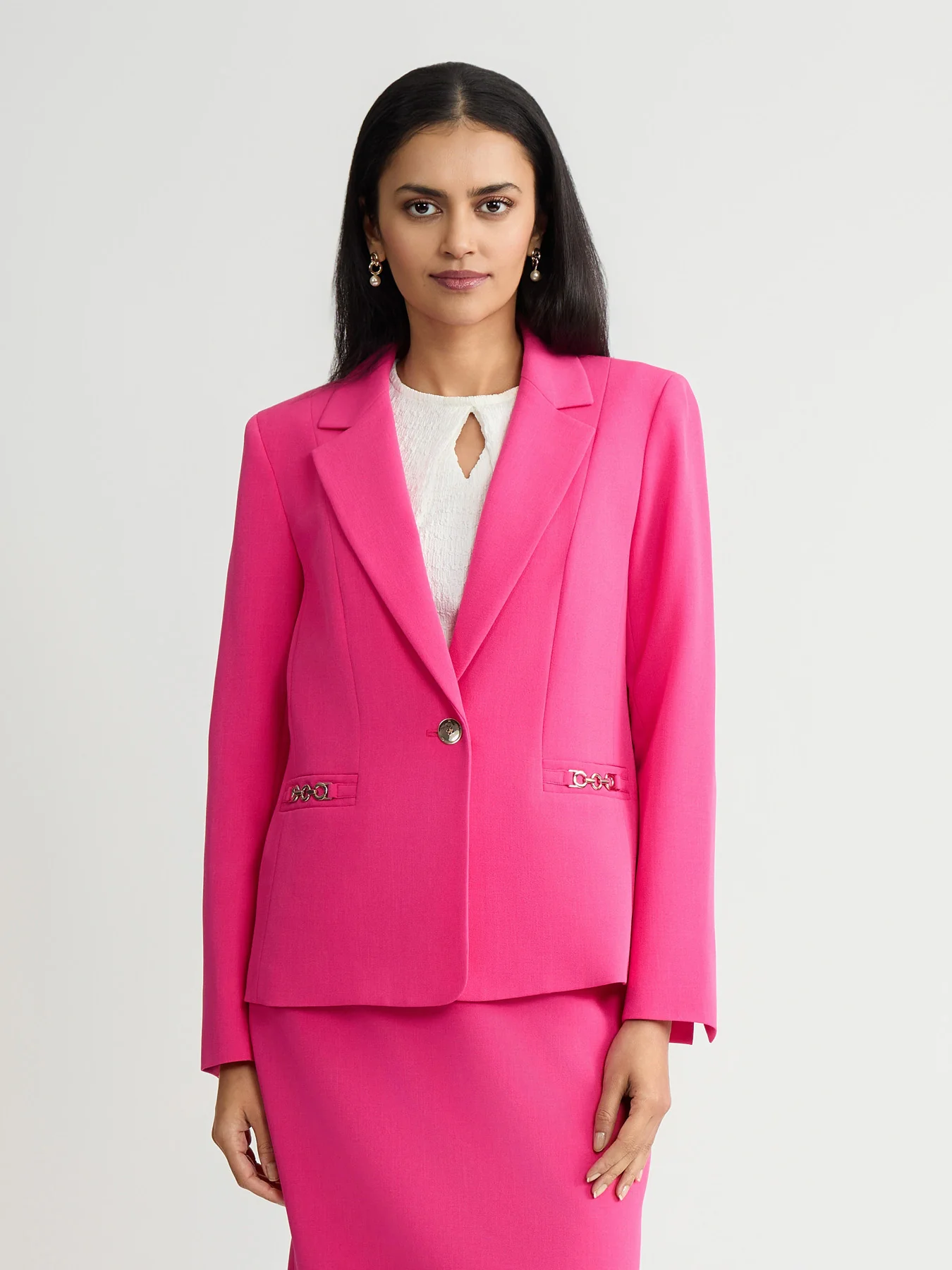 One Button Princess Seam Blazer, Stretch Crepe