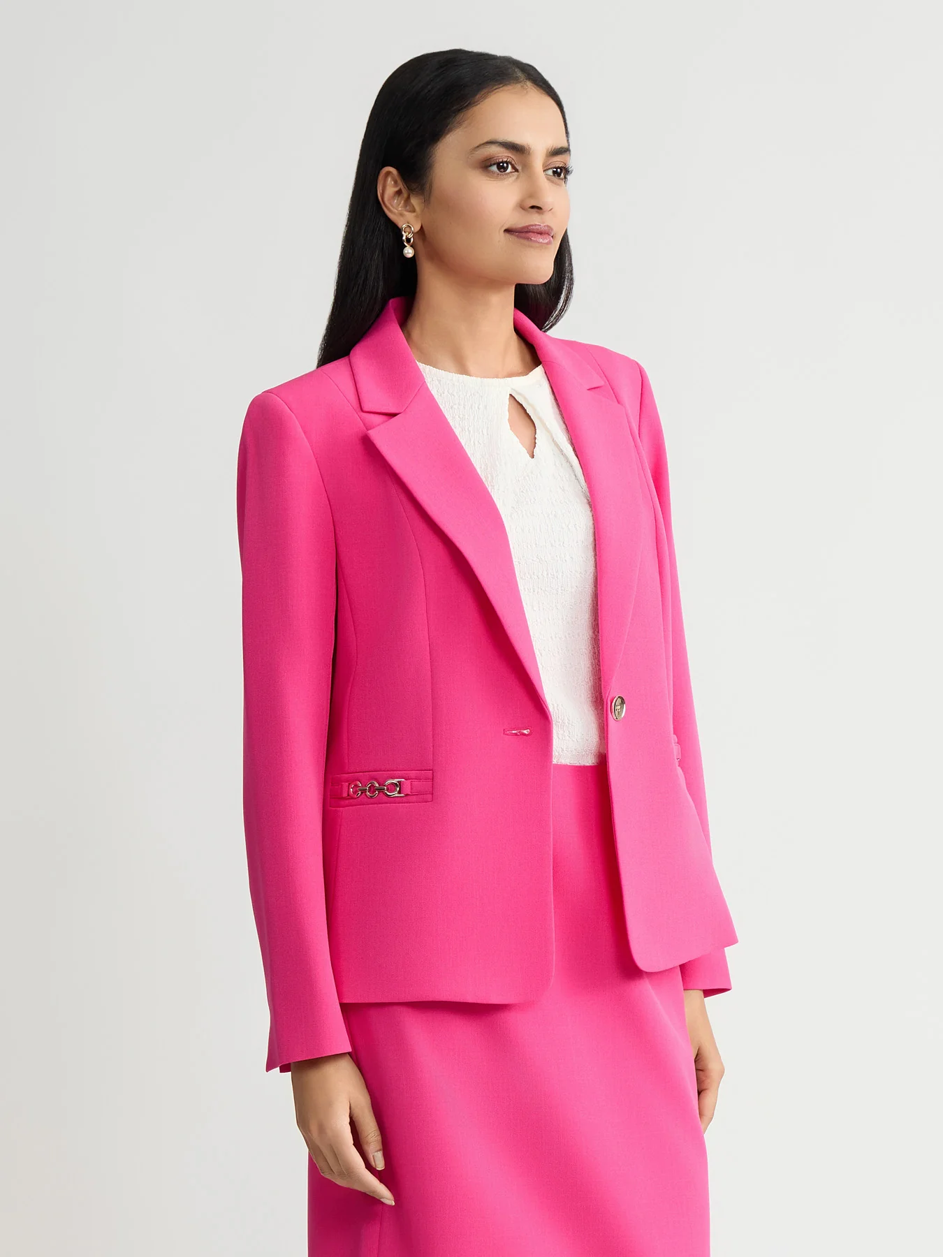 One Button Princess Seam Blazer, Stretch Crepe - Image 2