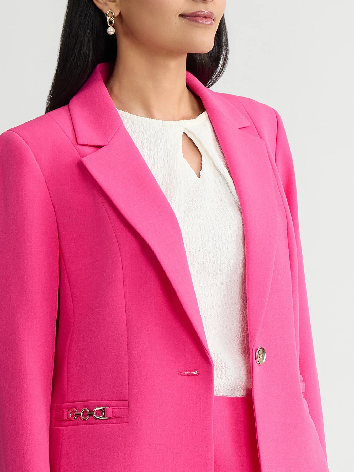 One Button Princess Seam Blazer, Stretch Crepe - Image 4