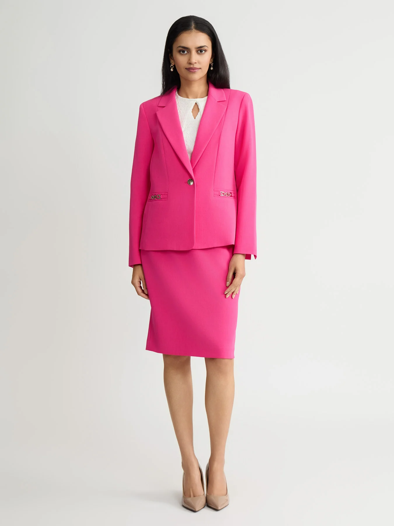 One Button Princess Seam Blazer, Stretch Crepe - Image 5