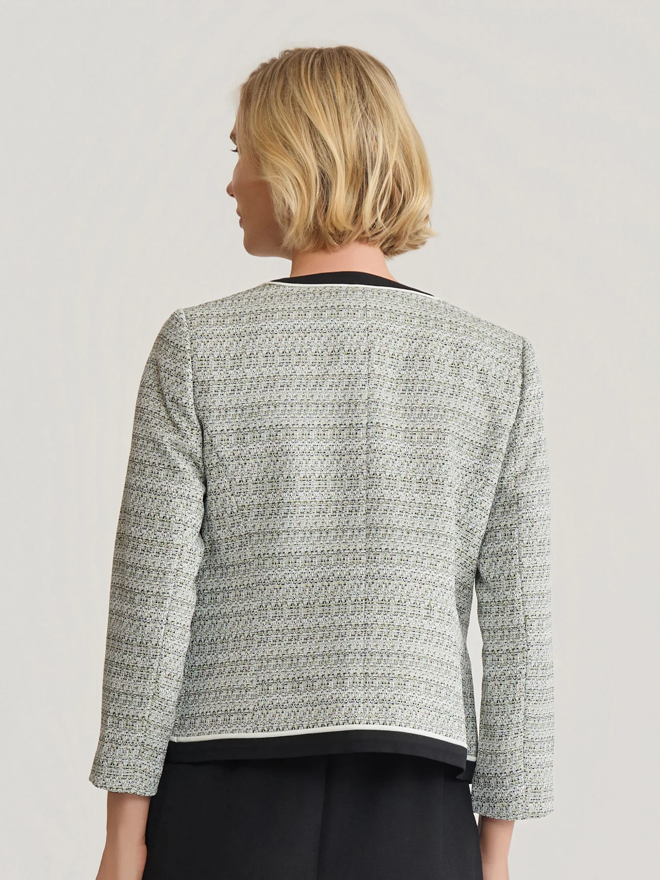 Open Front Contrast Trim Jacket, Tweed - Image 3