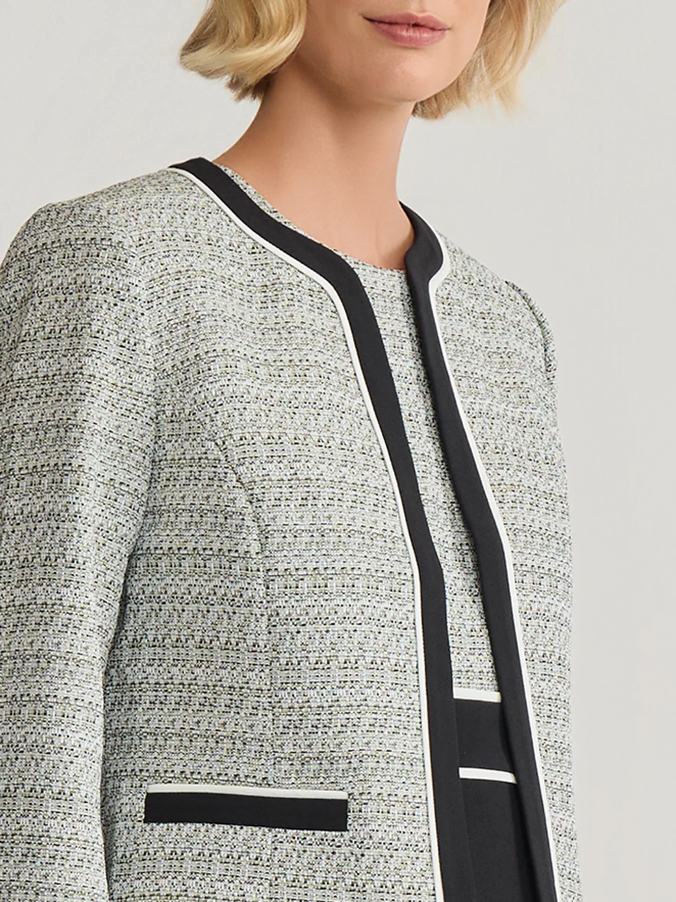 Open Front Contrast Trim Jacket, Tweed - Image 4