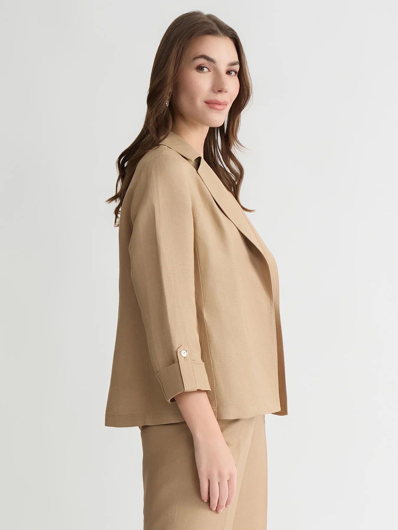 Open Front Lapel Jacket, Linen - Image 3