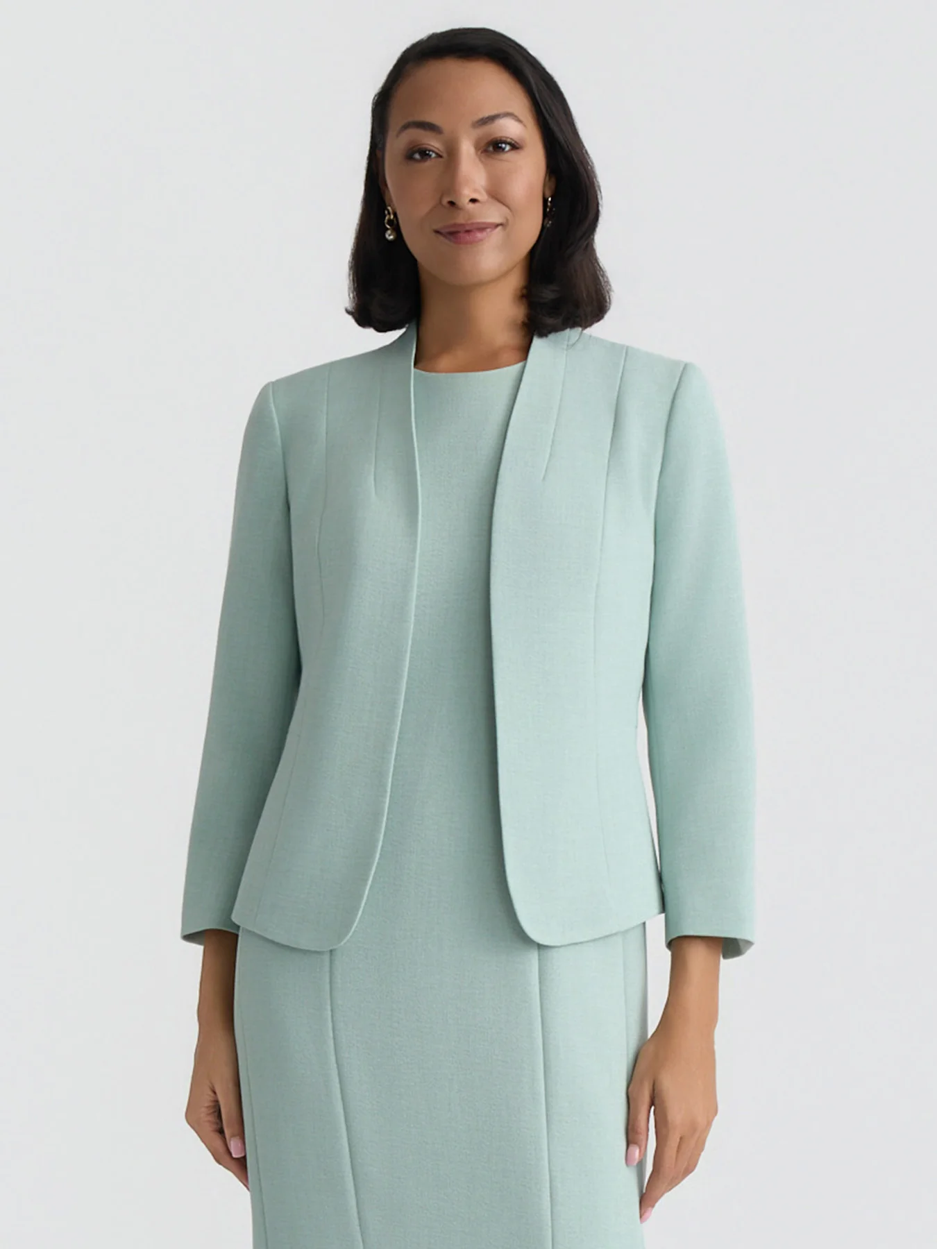 Open Front Seamed Jacket, Pebble Crepe