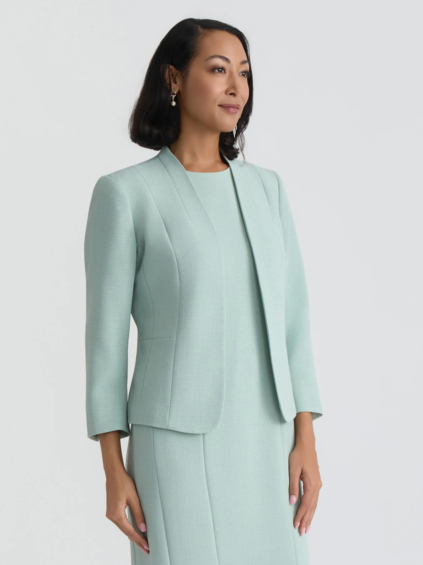 Open Front Seamed Jacket, Pebble Crepe - Image 2