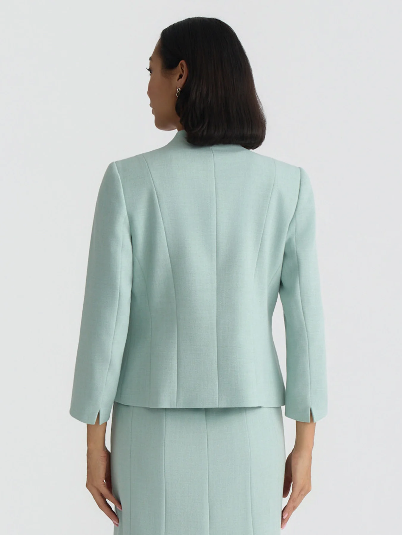 Open Front Seamed Jacket, Pebble Crepe - Image 3