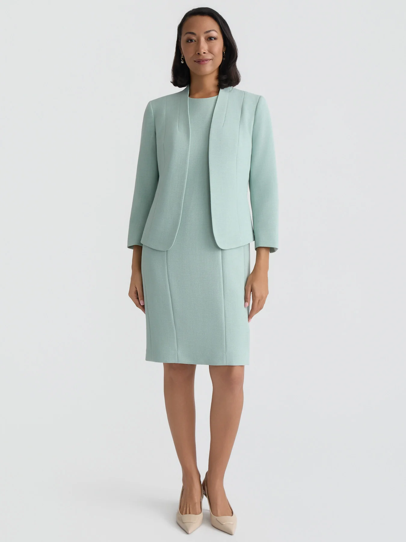 Open Front Seamed Jacket, Pebble Crepe - Image 5