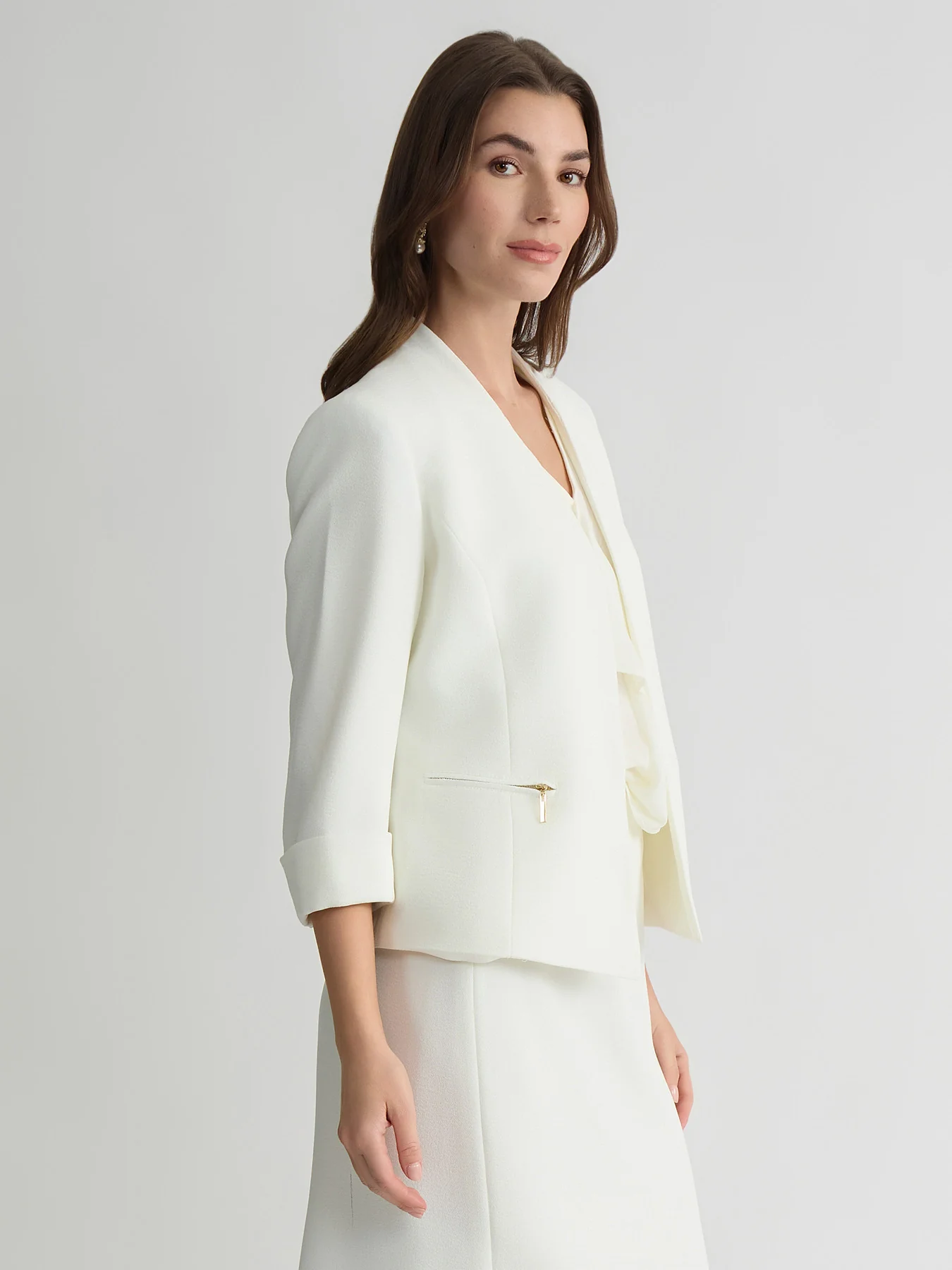 Open Front Seamed Jacket, Pebble Crepe - Image 2