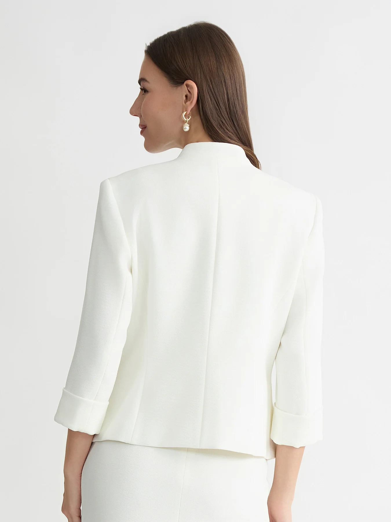 Open Front Seamed Jacket, Pebble Crepe - Image 3