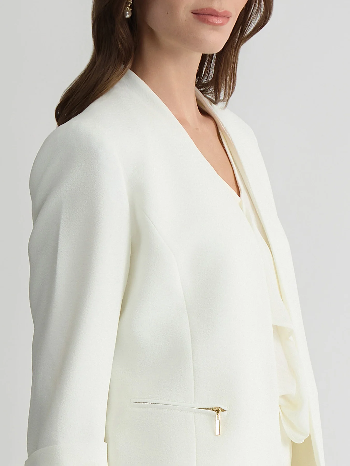 Open Front Seamed Jacket, Pebble Crepe - Image 4