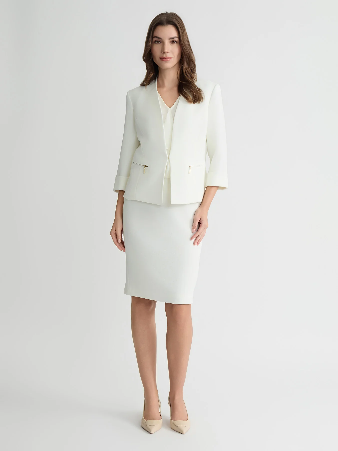 Open Front Seamed Jacket, Pebble Crepe - Image 5