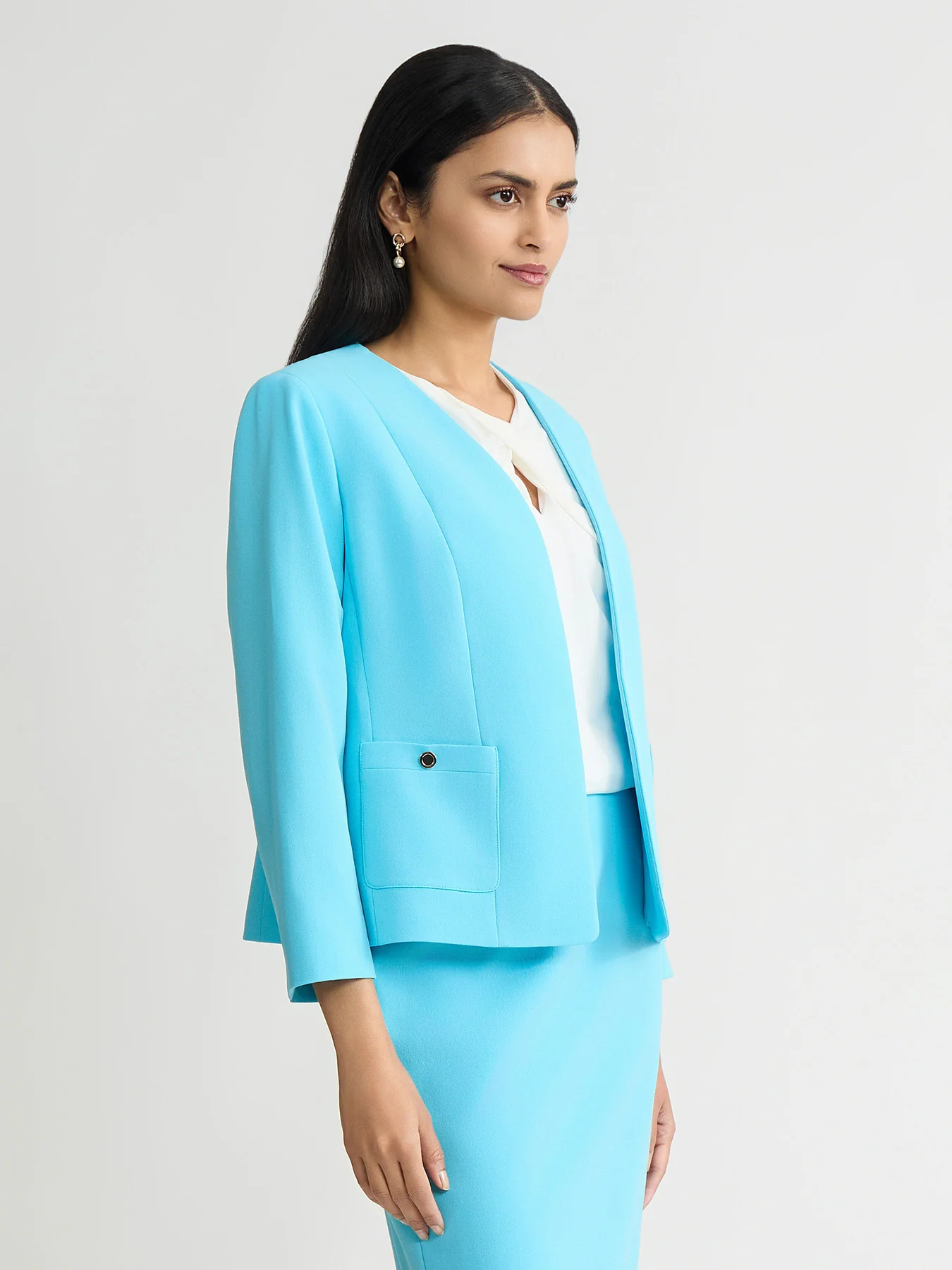 Open Front Seamed Jacket, Stretch Crepe - Image 2