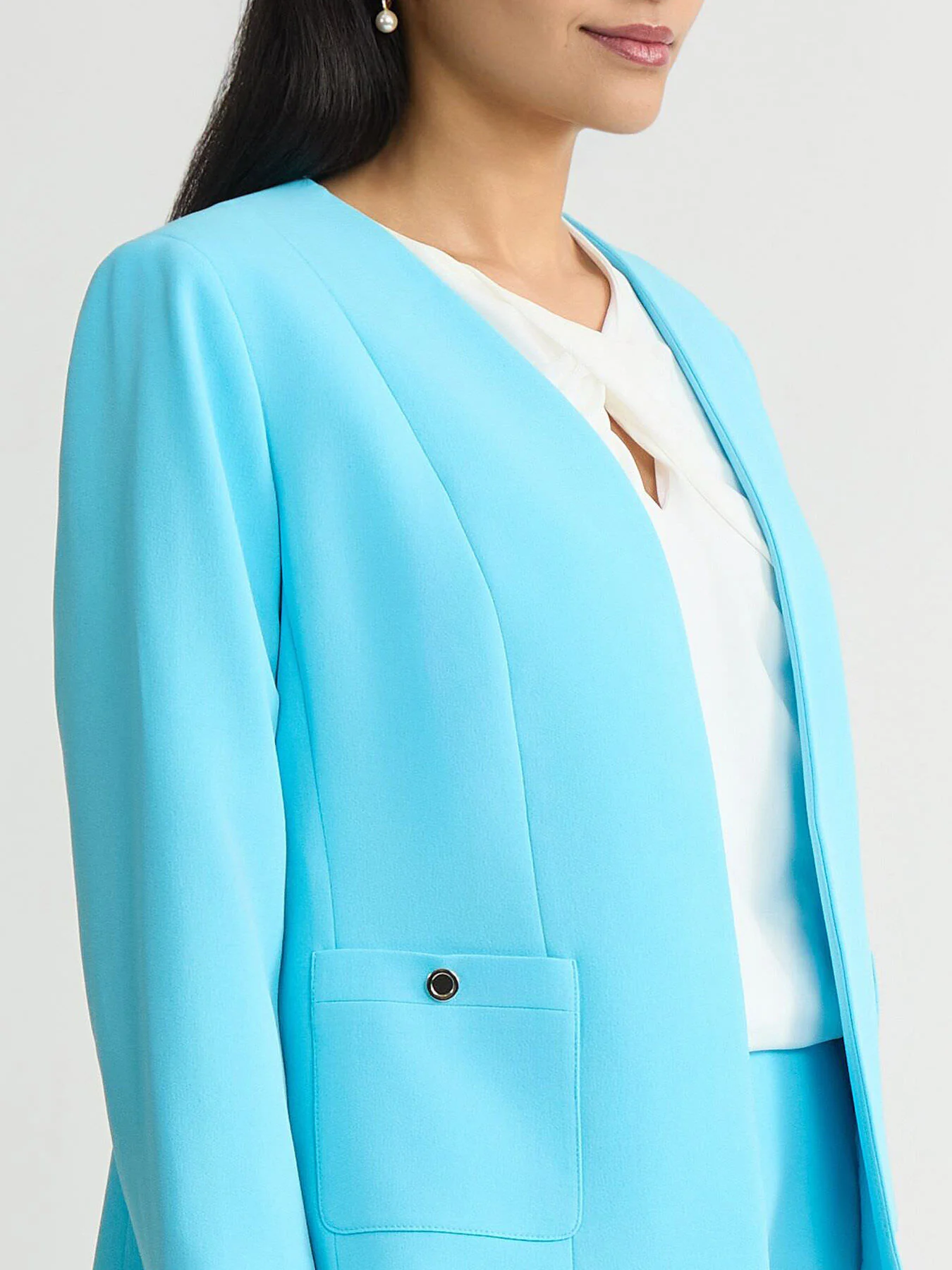 Open Front Seamed Jacket, Stretch Crepe - Image 4