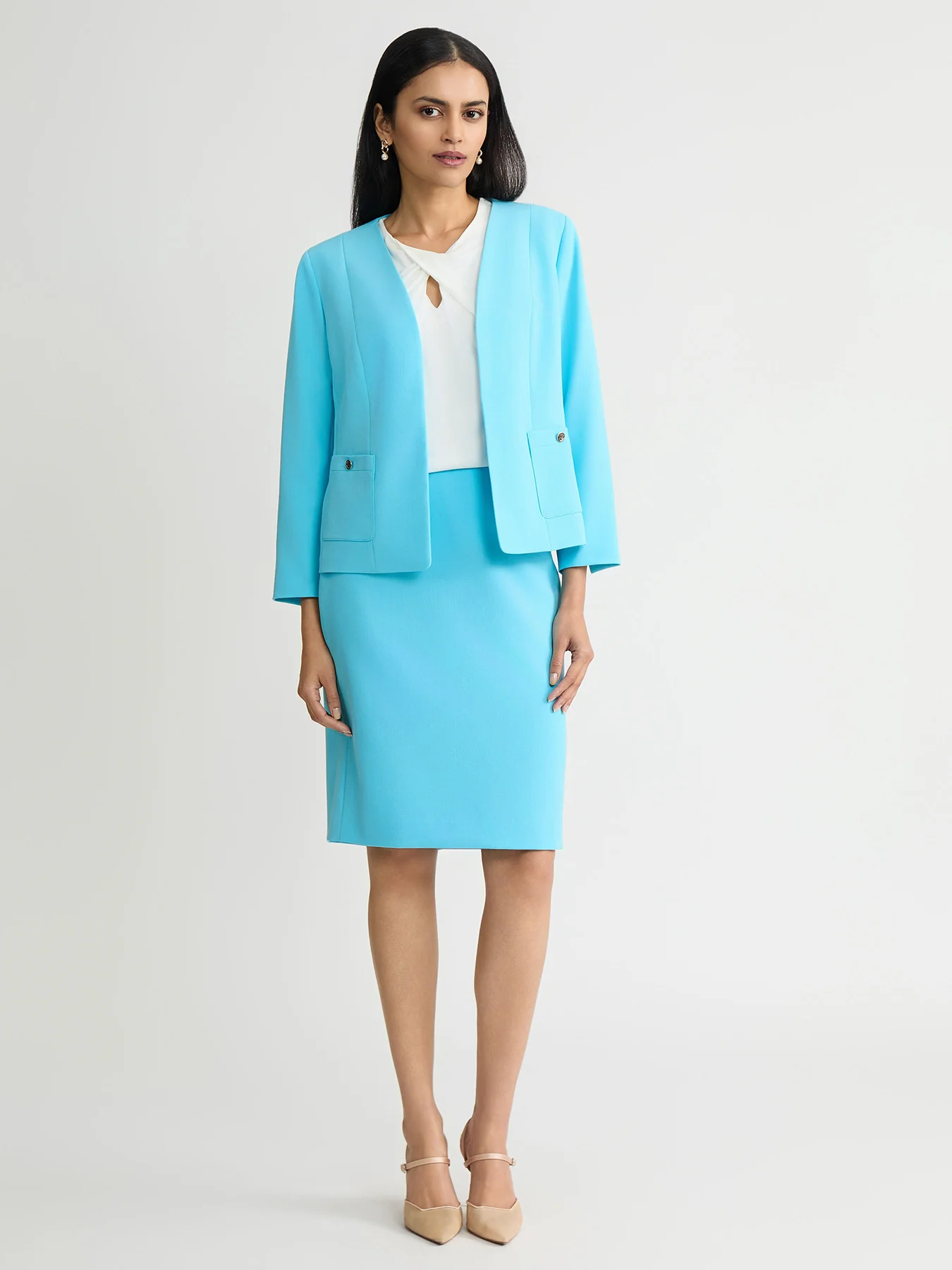Open Front Seamed Jacket, Stretch Crepe - Image 5