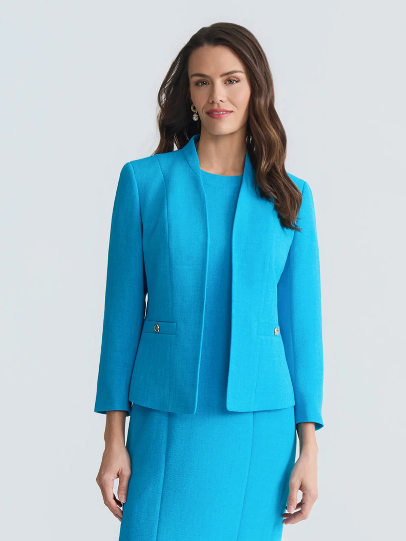 Open Front Seamed Jacket, Stretch Crepe