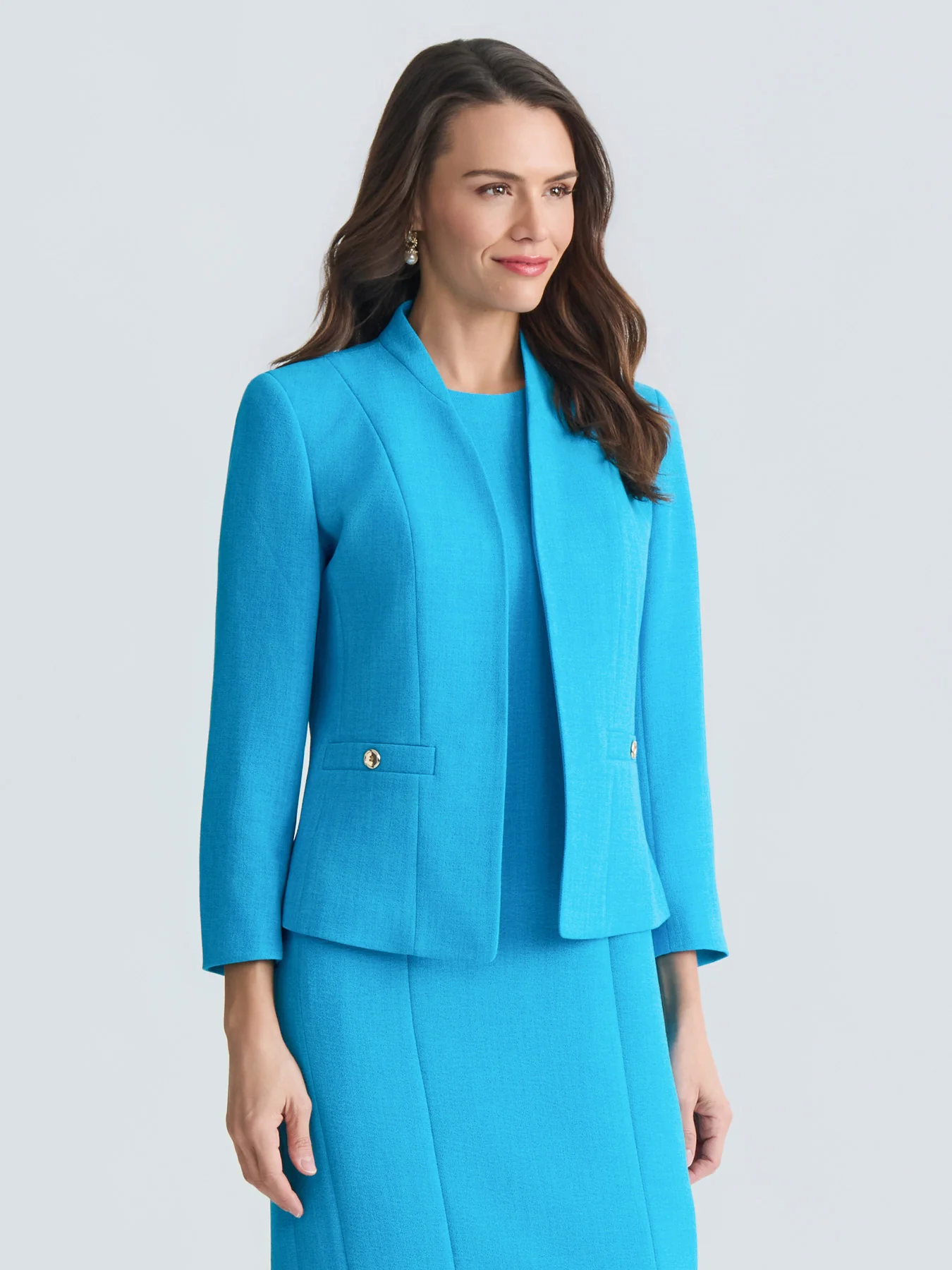 Open Front Seamed Jacket, Stretch Crepe - Image 3