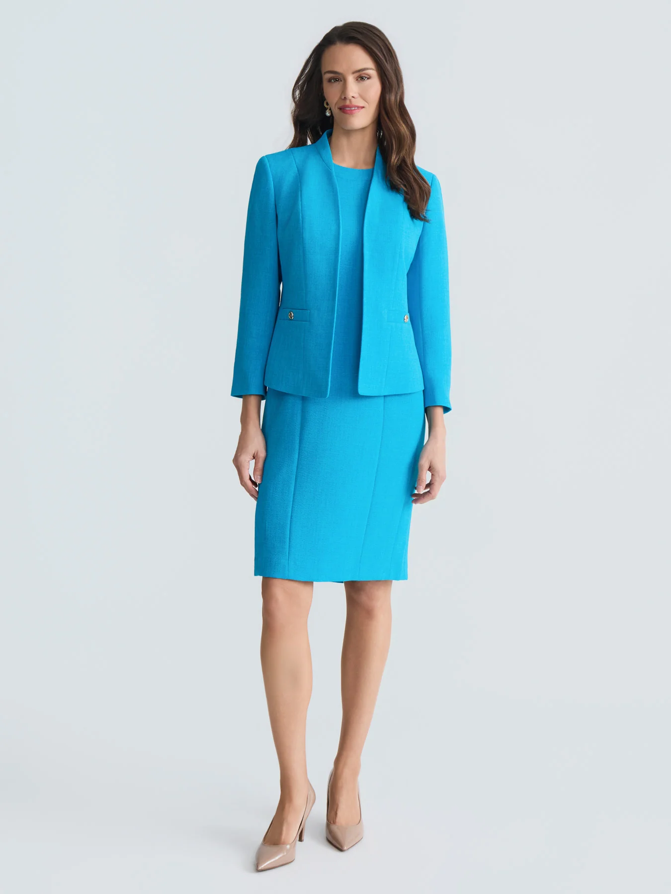 Open Front Seamed Jacket, Stretch Crepe - Image 6